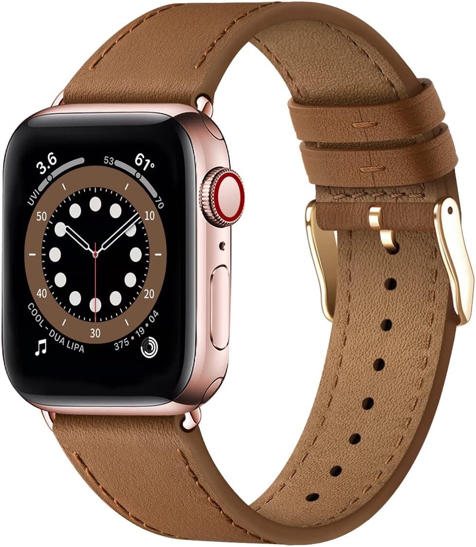 Compatible with Apple Watch Leather Strap Replacement Band Apple Watch Series 9 8 7 6 5 4 3 2 1 SE Ultra 38mm 40mm 41mm Brown