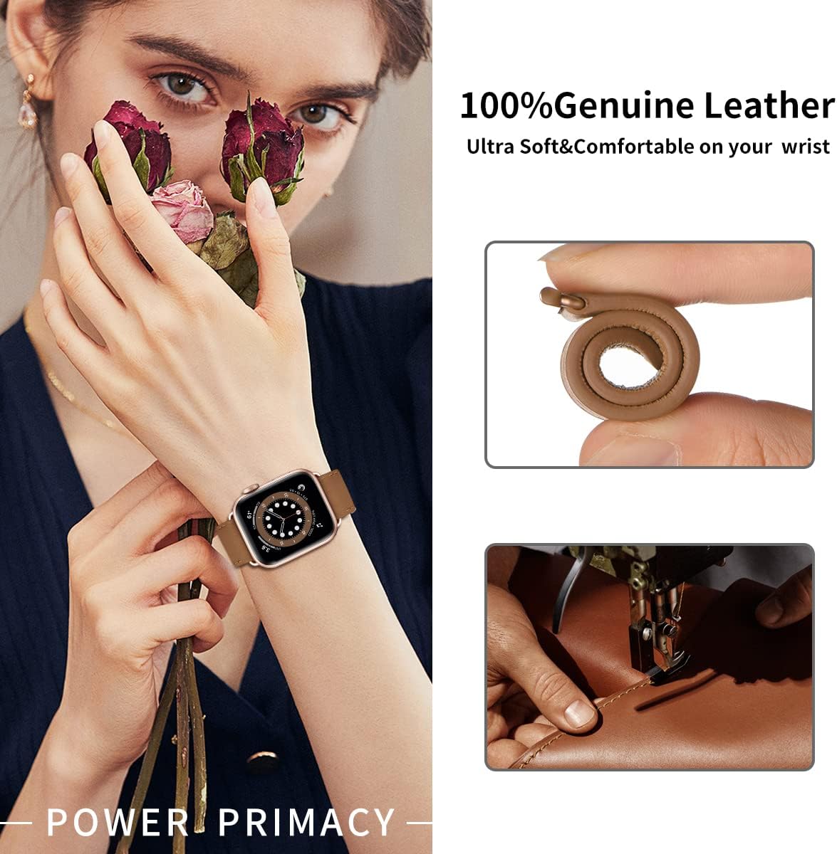 Compatible with Apple Watch Leather Strap Replacement Band Apple Watch Series 9 8 7 6 5 4 3 2 1 SE Ultra 38mm 40mm 41mm Brown