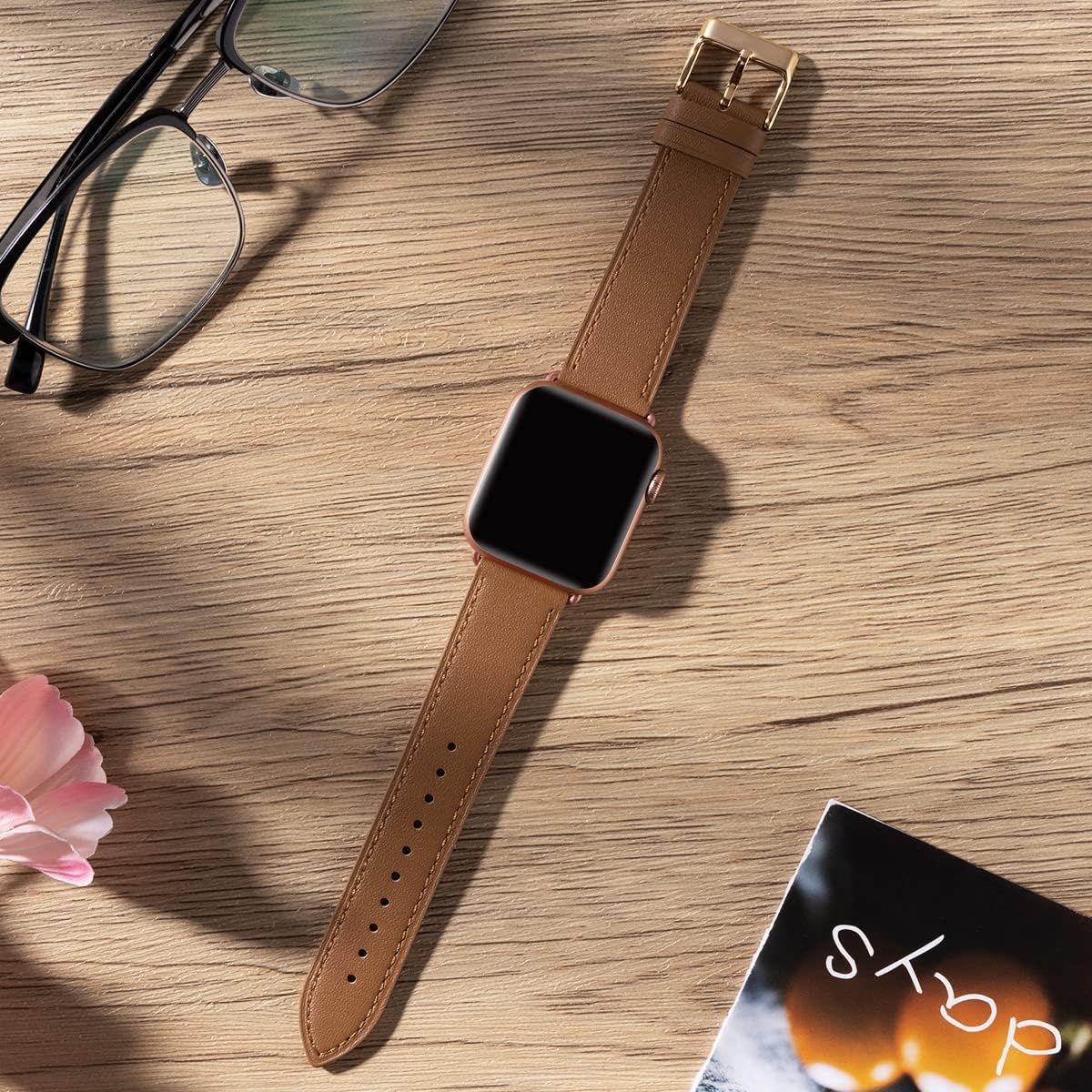 Compatible with Apple Watch Leather Strap Replacement Band Apple Watch Series 9 8 7 6 5 4 3 2 1 SE Ultra 38mm 40mm 41mm Brown