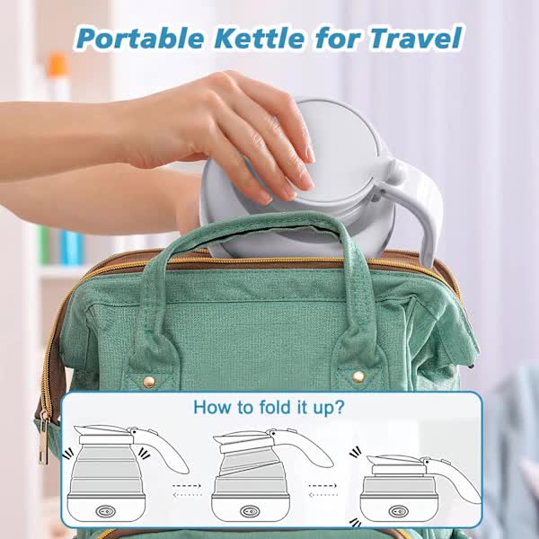 Foldable Electric Travel Kettle with Detachable Cord Silicone Collapsible Kettle