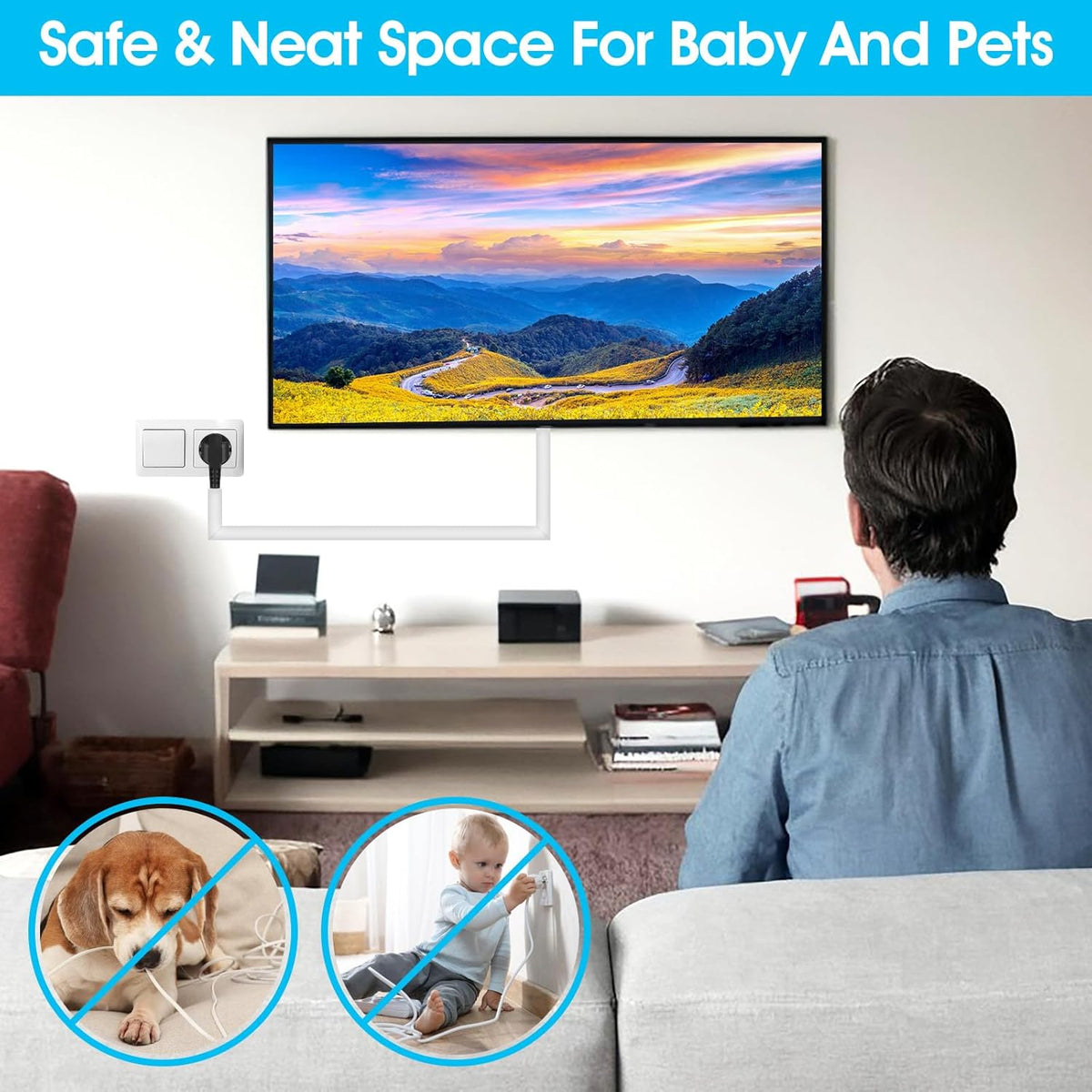 Wall Cord Hider 39 Inch, Self-Adhesive Cord Cover for Wall, Wire Hider, Cable Raceway Cover Kit for TV, Home and Office