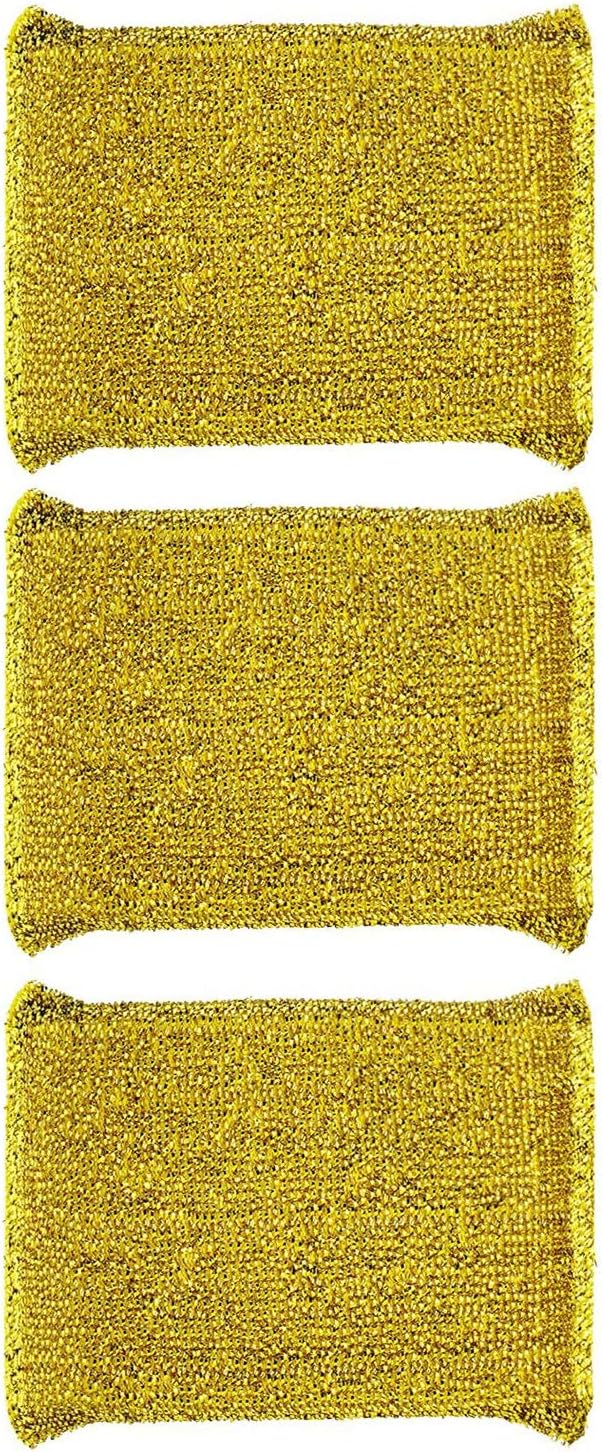 6 Pieces Non-Scratch Scrub Sponges Pads, Cleaning Scrub Sponge, Dish Wash Sponge, Kitchen Sponge, Multi-Use Heavy Duty Scrub Sponge - Gold