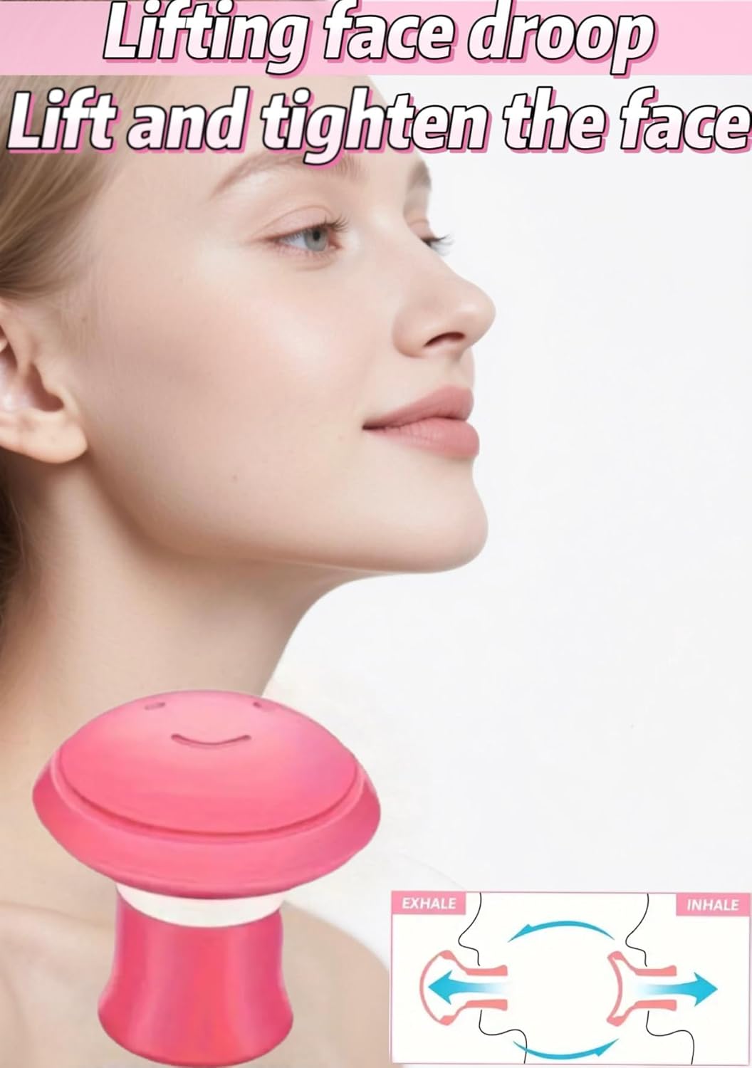 Jaw Exerciser,Double Chin Reducer,Facial Yoga for Skin Tighten Firm,Face Exerciser& Jawline Shaper, Jaw Trainer,Facial and Neck Exercise for Women and Men,Double Chin Breathing Exercise Device (Pink)