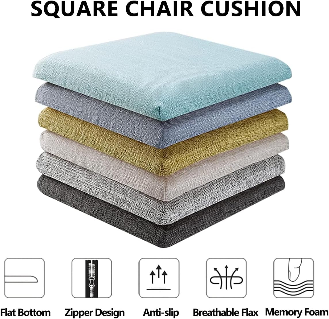 Chair Cushions Memory Foam Kitchen Chair Pads, 11 Inch Anti-Slip Square Seat Cushion for Dining Chair with Removable Non Skid Cover,Brown,2 Pack