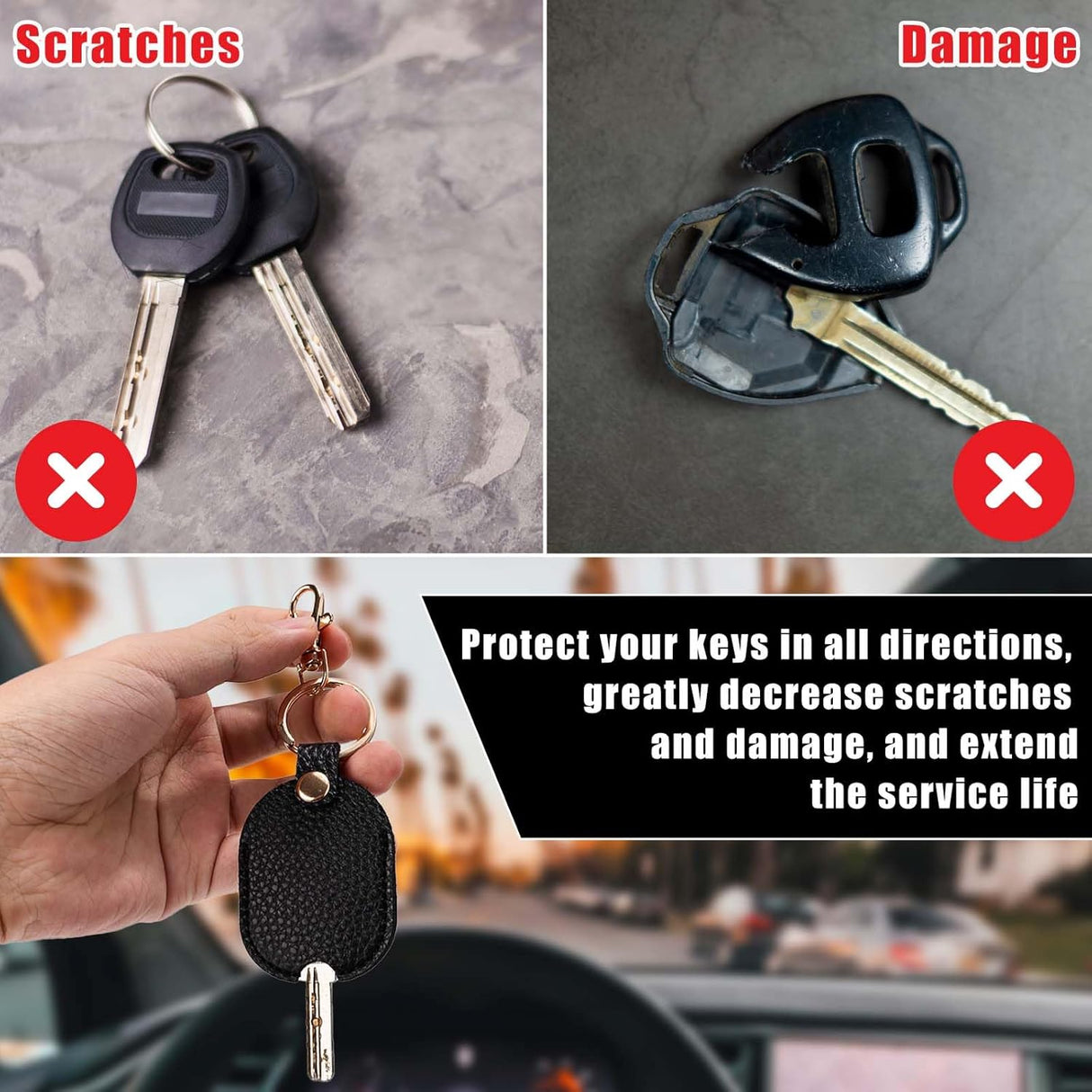 Leather Car Key Sleeve, Broken Loop Replacement PU Keychain Protector With Iron Ring, Auto House Cover
