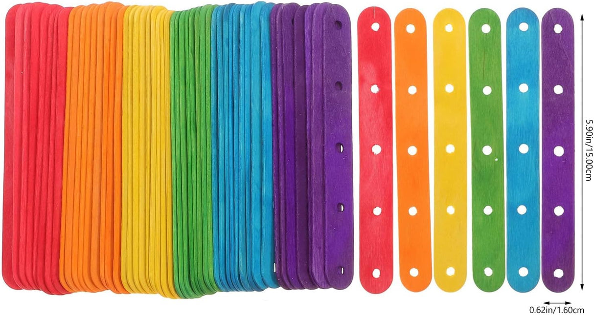 Wooden Lolly Sticks Craft Popsicle Sticks Craft Sticks Ice Cream Sticks with Holes DIY Crafts 50PCS (Colorful)
