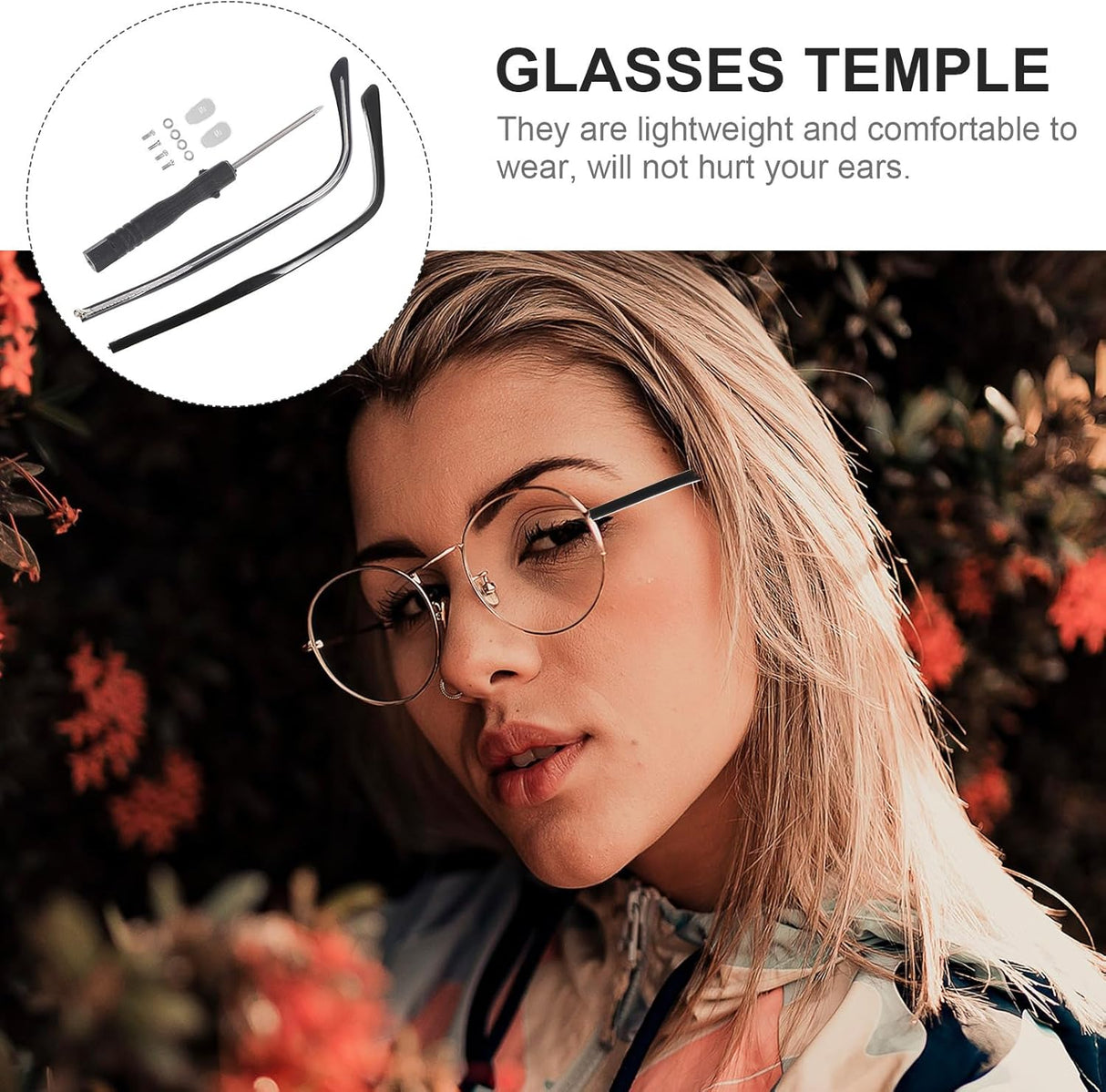 1 Pair Metal Glasses Replacement Temple, Eyeglass Arms Legs Replacement, Glasses Repair Kit Universal Glasses Arm Replacement Legs for Glasses, Sunglasses, Black