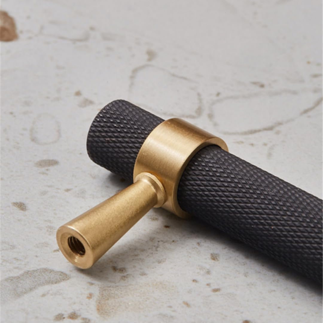 20PCS/Lot Solid Brass Cabinet Pulls Modern Gold with Black Knurled Textured Cabinet Handles Brass Pulls for Dresser Door Drawer Cabinet Hardware (128mm(96mm Hole Centers))
