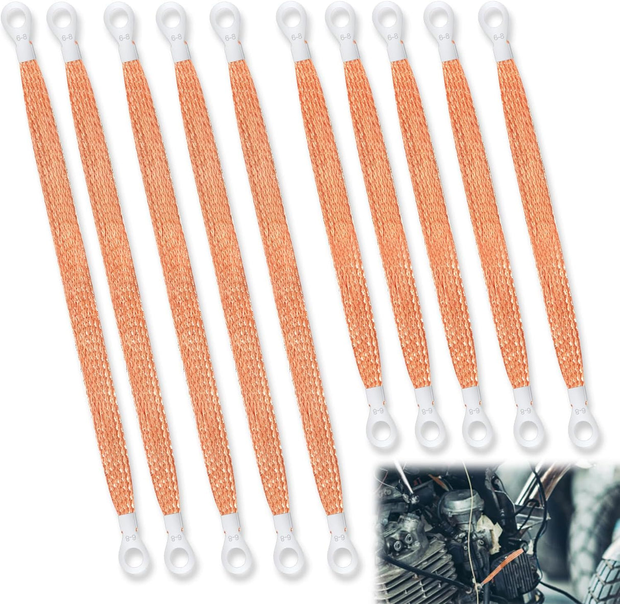 10pcs Universal Automotive Ground Straps, 10/12 inch Engine Ground Strap Kit Braided Copper Ground Straps Automotive Ground Strap Wire Ground Strap Connectors for Most Cars (Copper)