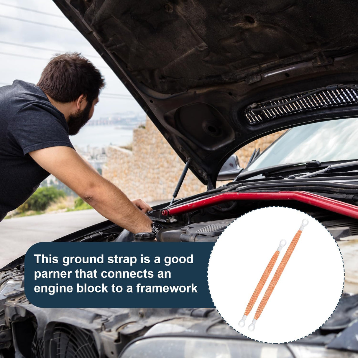 10pcs Universal Automotive Ground Straps, 10/12 inch Engine Ground Strap Kit Braided Copper Ground Straps Automotive Ground Strap Wire Ground Strap Connectors for Most Cars (Copper)