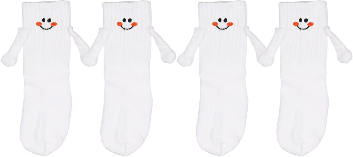2 Pairs Hand Holding Socks for Kids, Funny Magnetic Mid-Tube Socks White Smile Face Matching Crazy Silly Slipper Socks Magnet Friendship Birthday Gift for Children Toddler (1-3T)