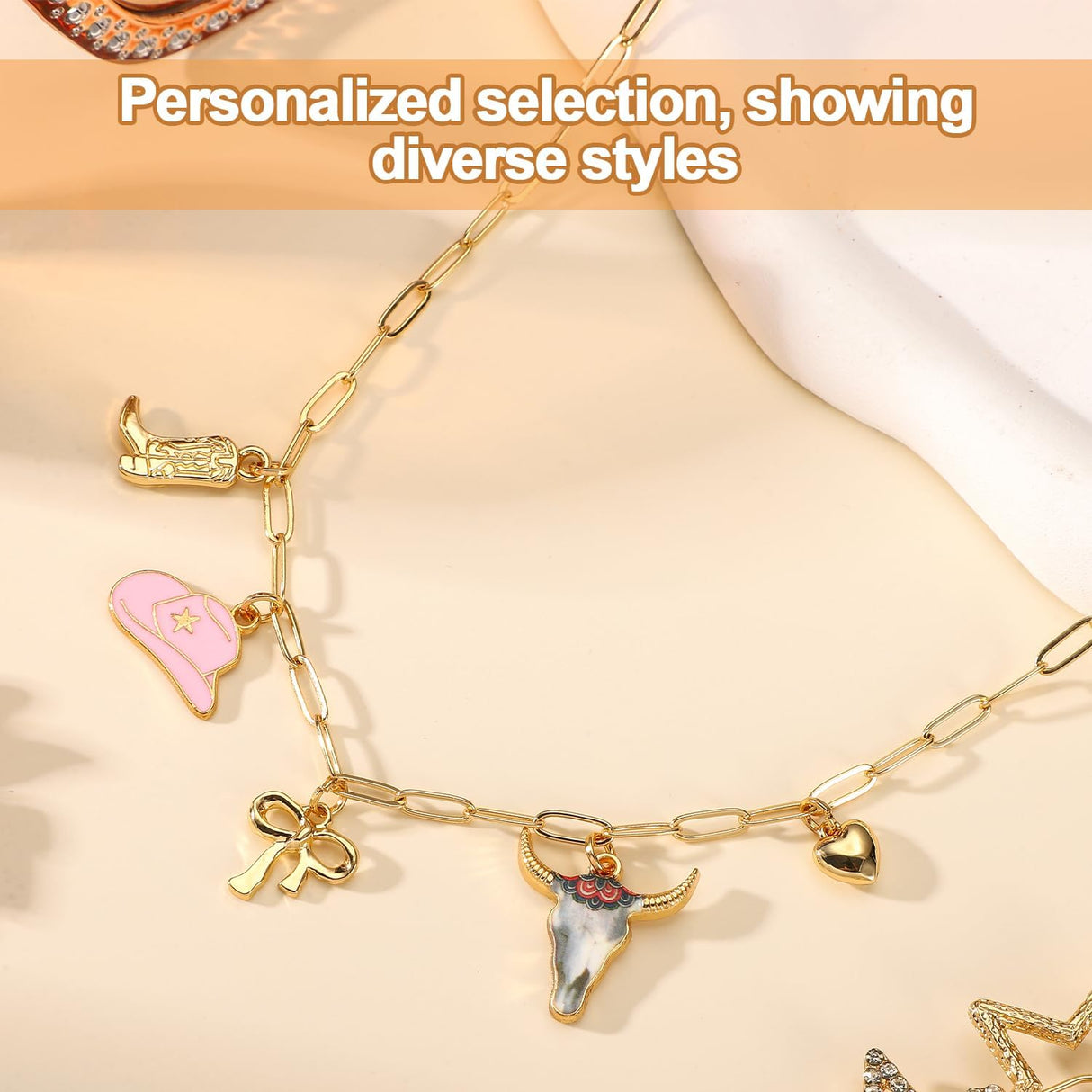 Cowgirl Necklace for Women, Dainty Gold Boot Hat Heart Charm Western Chain Chunky Trendy Fashion Pendant Outfit Jewelry Gift