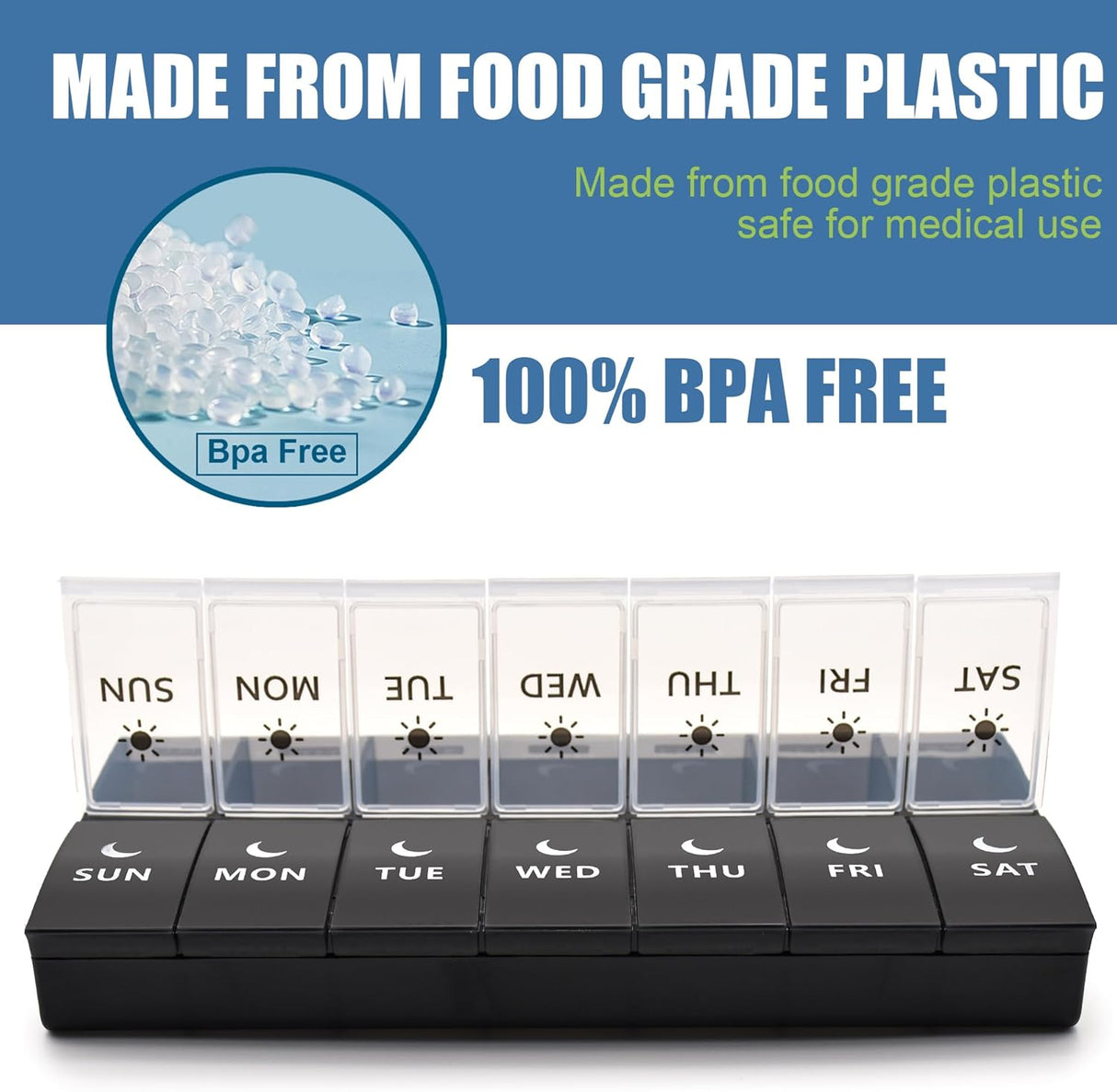 Large Pill Organizer 2 Times a Day, Weekly Pill Case, AM PM Pill Box, Day Night Pill Container 7 Day, Vitamin Case Medicine Dispenser Twice a Day (Black & White)