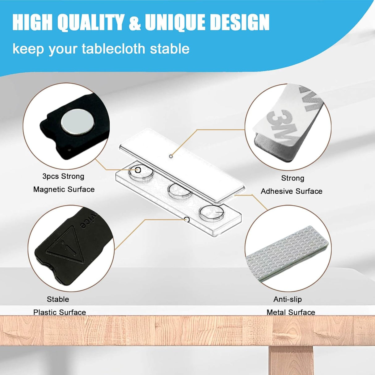 Tablecloth Clips for Thick Tables 6 Pack, Invisible Magnets Picnic Table Cloth Holder Clip Indoor Outdoor Large Clamp for Dining Tables Bench Cover Party Restaurant Camping RV Essential Accessories