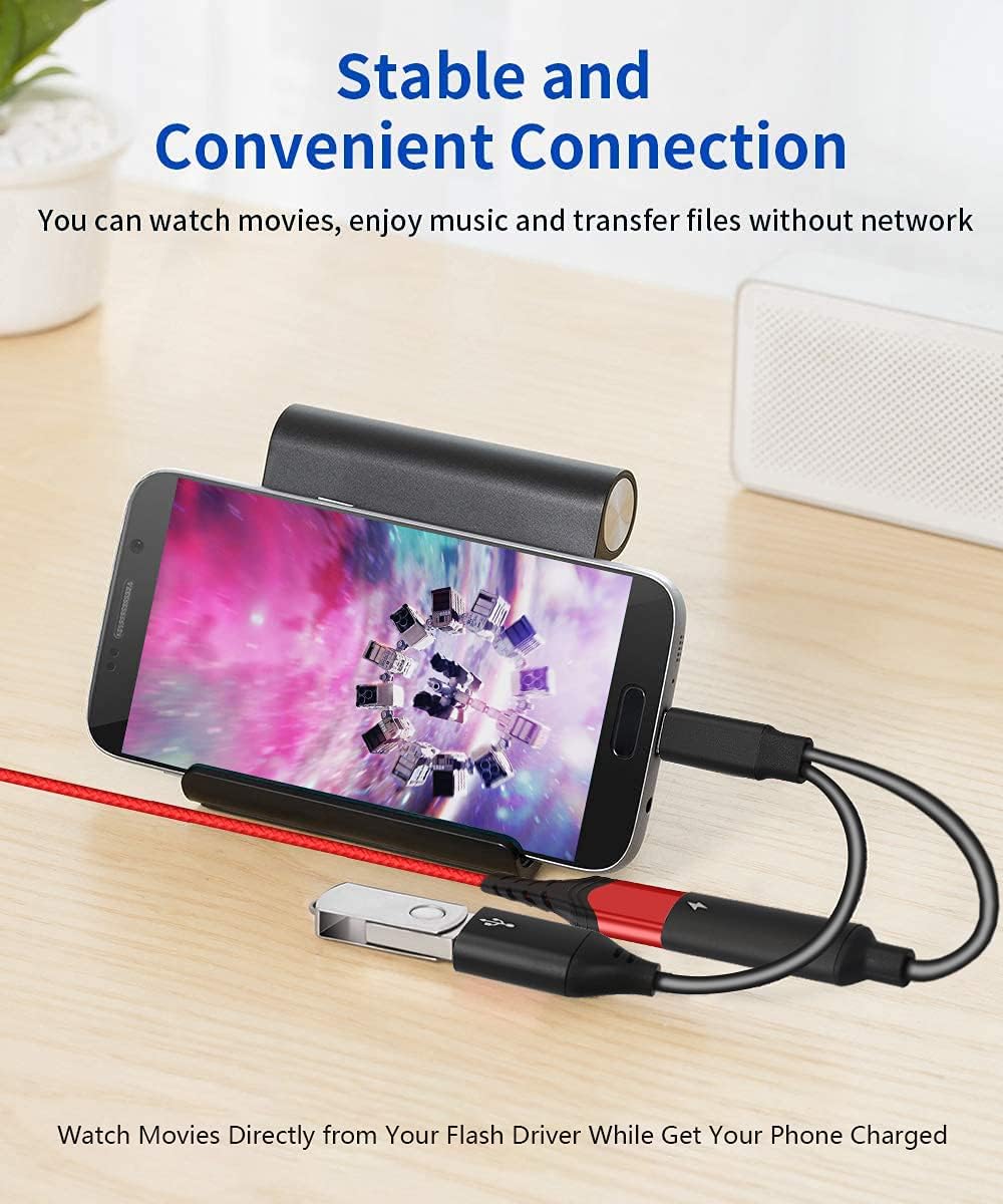 USB C OTG Adapter, 2 in 1 USB C Male to USB Female with 60W PD Charging Port Adapter Compatible with Galaxy S23 S22 Note 20, LG V40 V30, Google Pixel 6 XL,Google Chromecast with Google TV (Black)