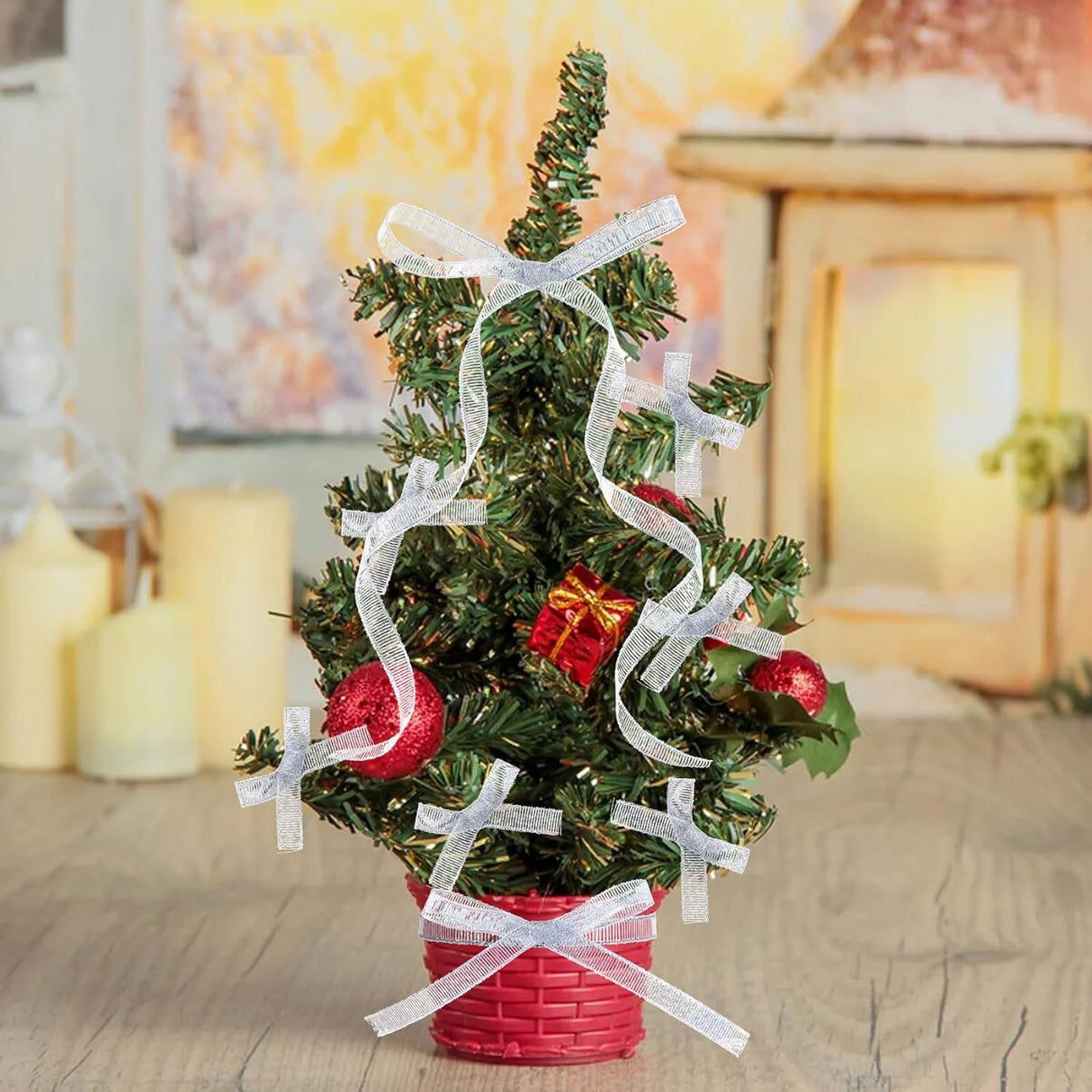 1/2in 50 Yard Silver Ribbon for Gift Wrapping, Glossy Sheer Satin Ribbon, Glitter Thin Fabric for Christmas Halloween Wedding Birthday Party Valentines Day Bouquet Decoration