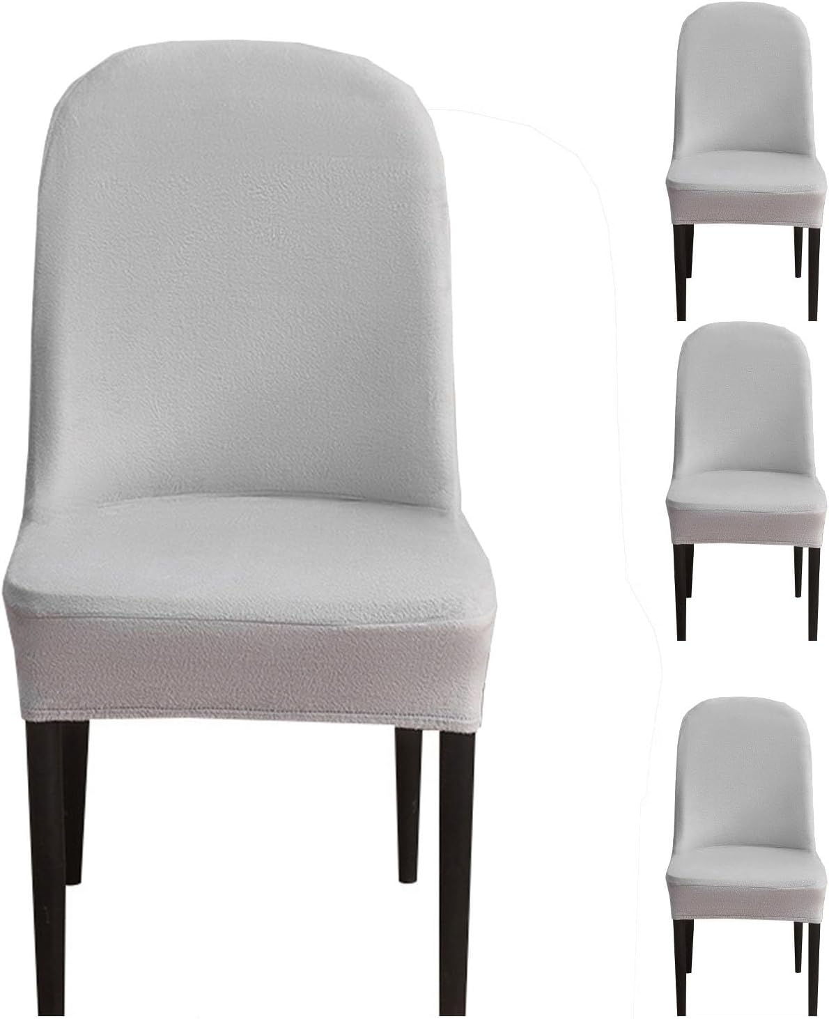 Curved Dining Room Chair Covers,Round Back Dining Chair Slipcovers, Curved Thick Plush Office Chair Covers Slipcovers, Wingback Dining Chair Covers Slipcovers Dining Room Chair Protectors(Silver gray,