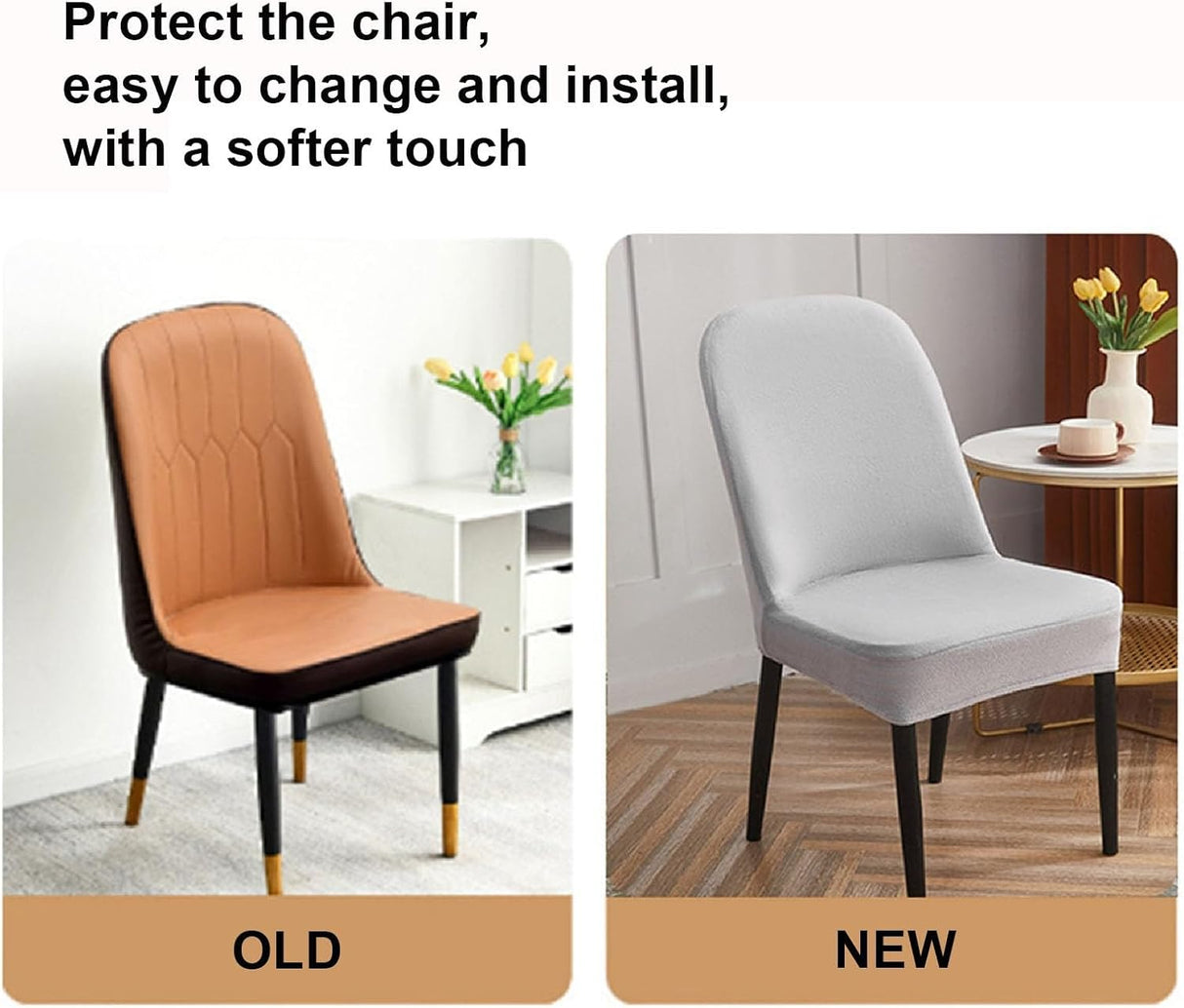 Curved Dining Room Chair Covers,Round Back Dining Chair Slipcovers, Curved Thick Plush Office Chair Covers Slipcovers, Wingback Dining Chair Covers Slipcovers Dining Room Chair Protectors(Silver gray,