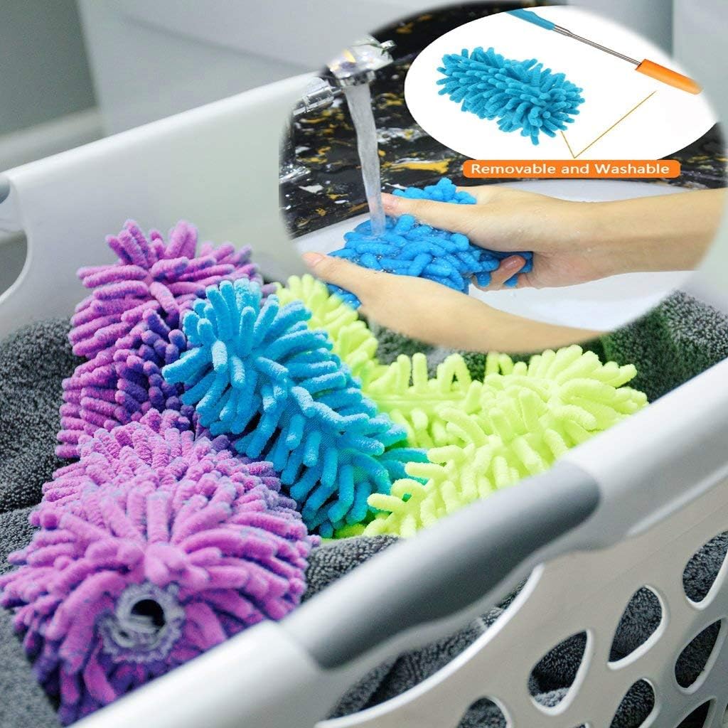 Washable Dusters for Cleaning, Phoenixes Feather Duster Extendable Dusting Wand 11"-30", Wet or Dry Use (5 Pcs)