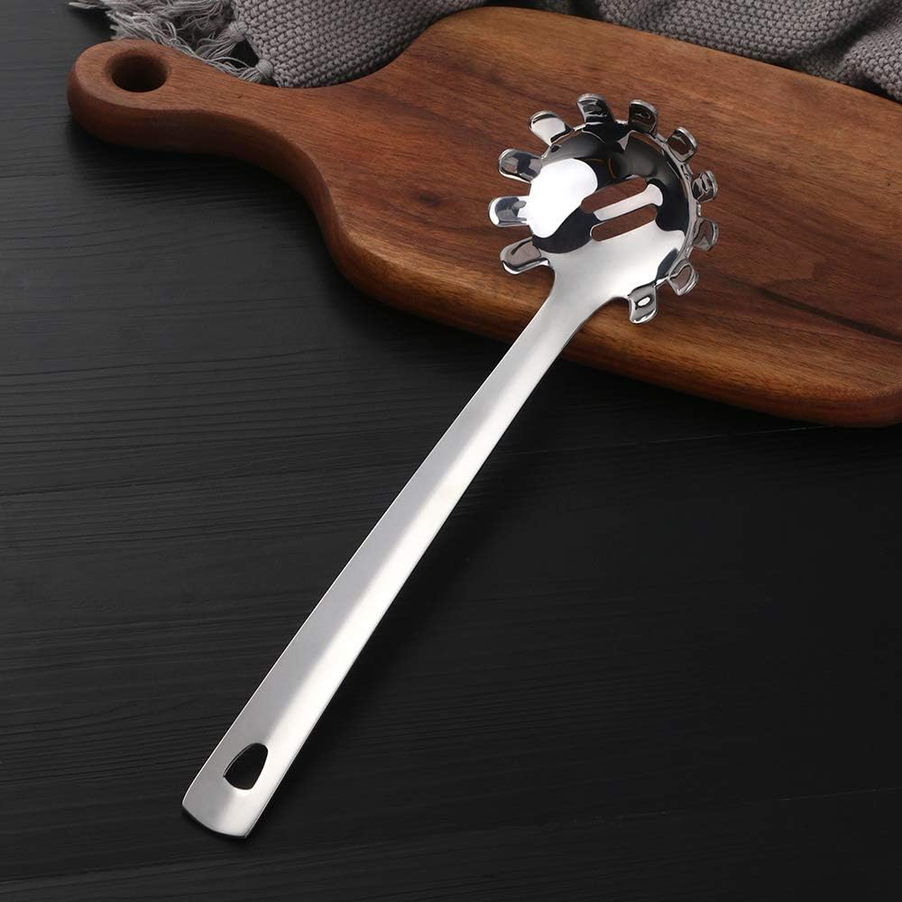 Stainless Steel Pasta Spoon: Spaghetti Server Fork & Noodles Ladle - Metal Pasta Claw for Kitchen Cooking (Silver)