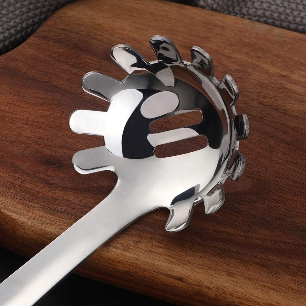 Stainless Steel Pasta Spoon: Spaghetti Server Fork & Noodles Ladle - Metal Pasta Claw for Kitchen Cooking (Silver)