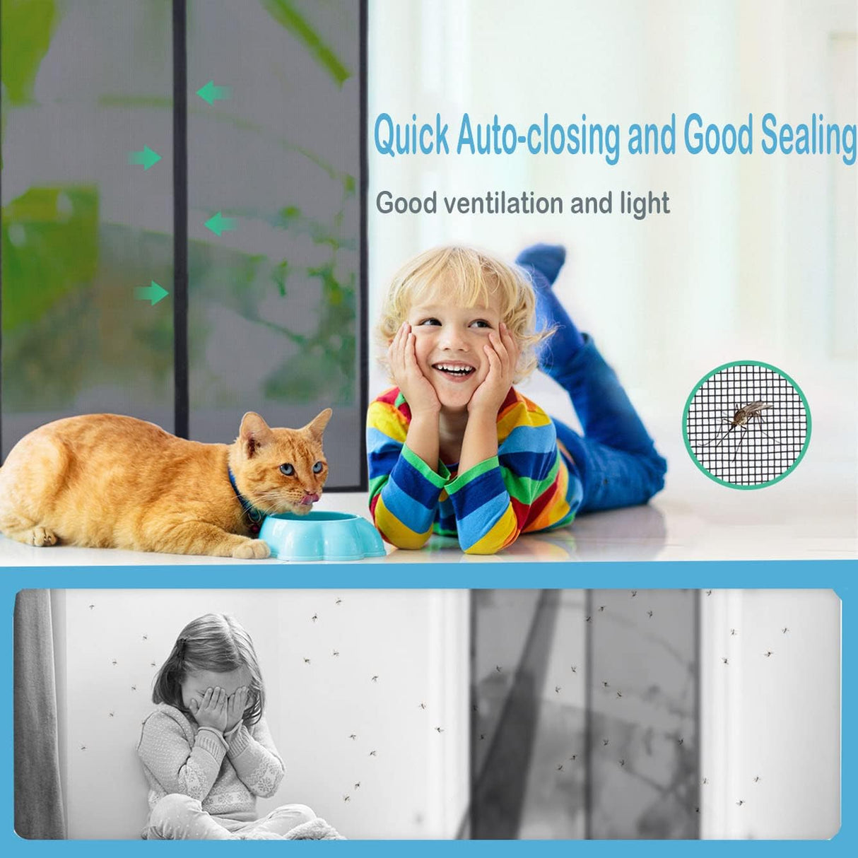 Magnetic Screen Door, Heavy Duty Self-Sealing, Screen Size 50"x81", Fit Door Size up to 48x80 Inches, Hands-Free Durable Fiberglass Screen Doors with Gravity Sticks, Push Pins, Frame Hook&Loop Strips