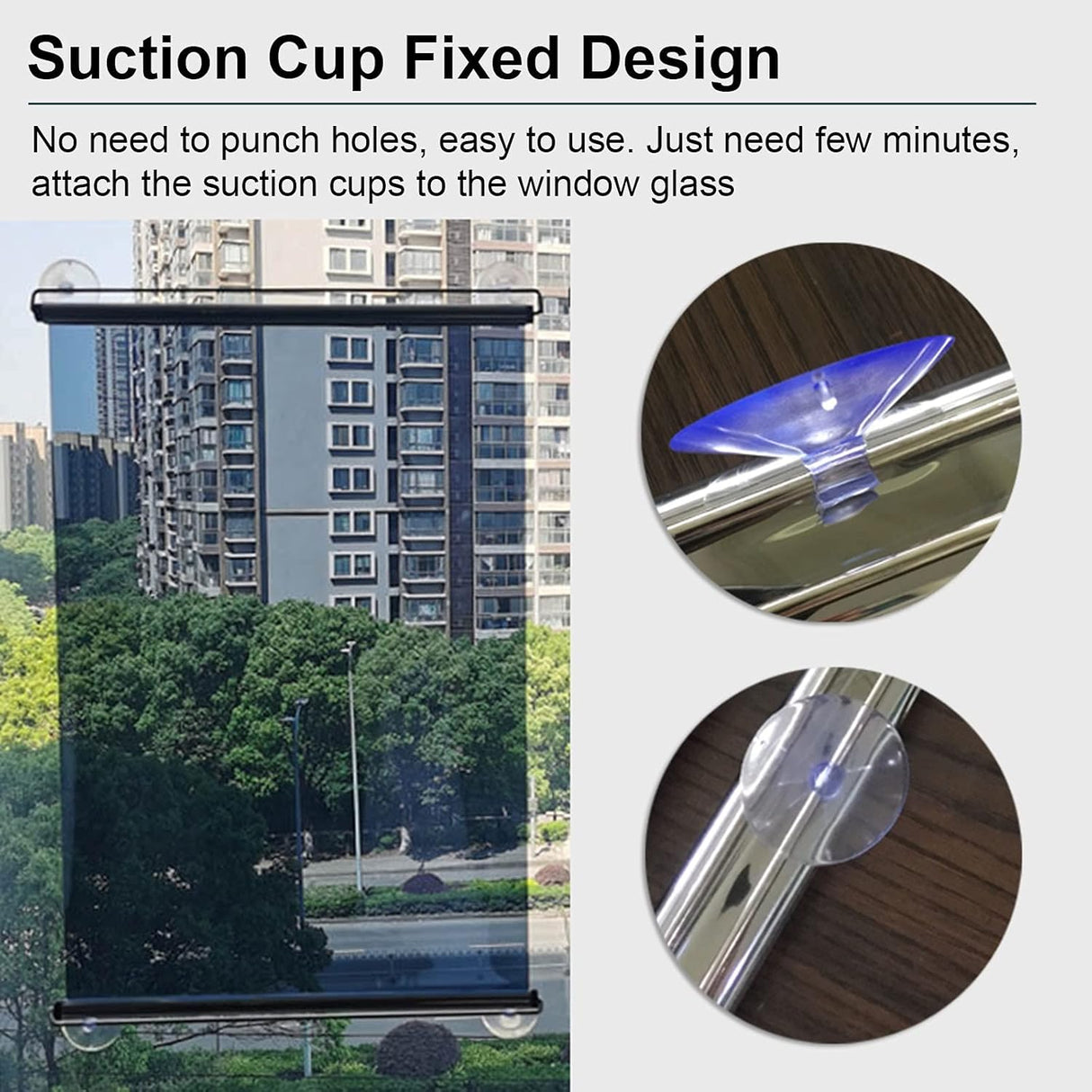 LXLA One-Way Mirror Roller Shade with Suction Cups, Punch-Free Single Way See-Through Clear Sun Blocking Reflective Insulation Curtain, Window (Size : 33×100cm/13×39in)