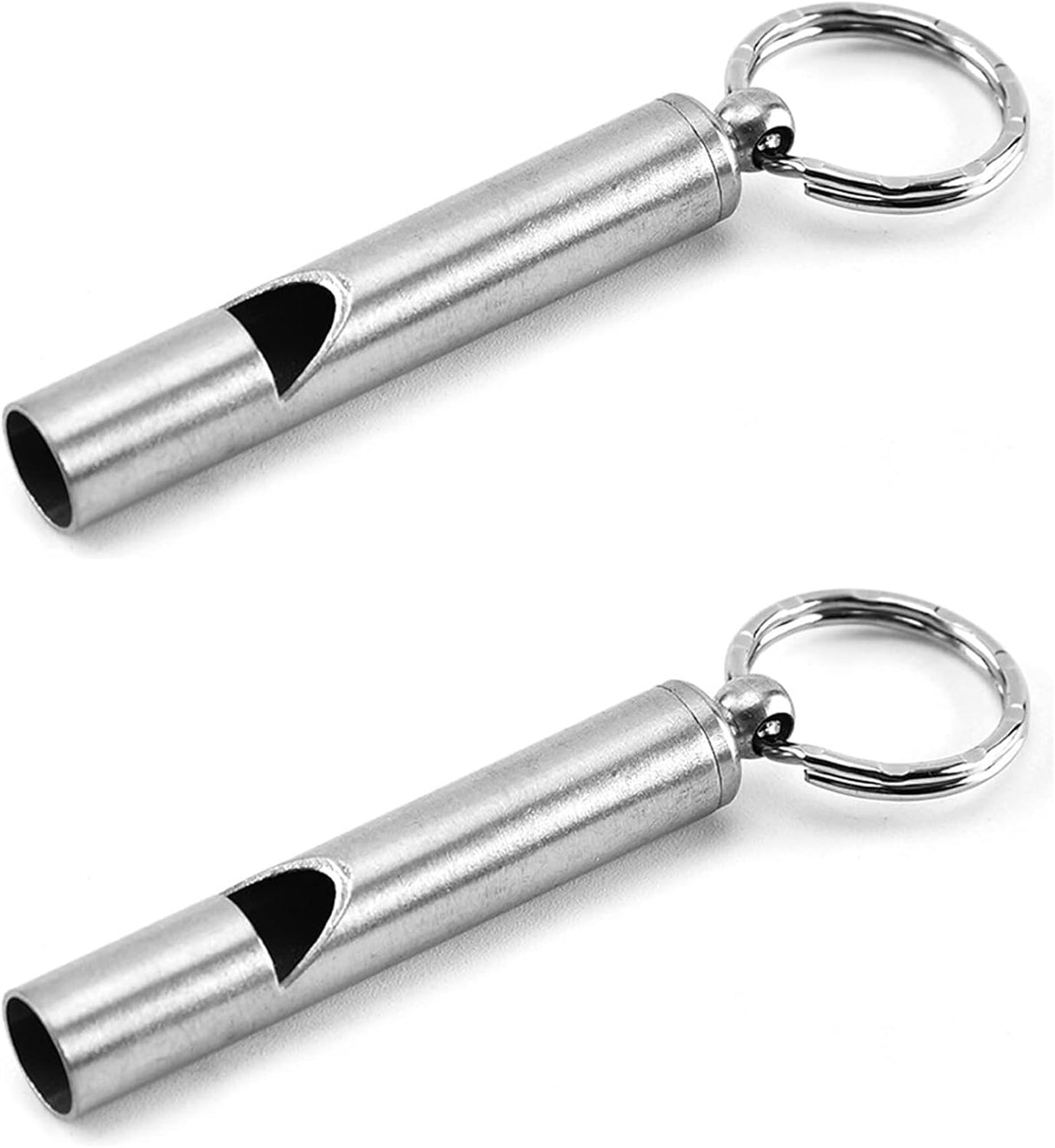 2PCS Mini Stainless Steel Survival Whistle Perfect for Camping, Hiking and Boating Loud Emergency Whistle with Far Distance Rang for Sporting Events and Call Your Dog,Keychain Included