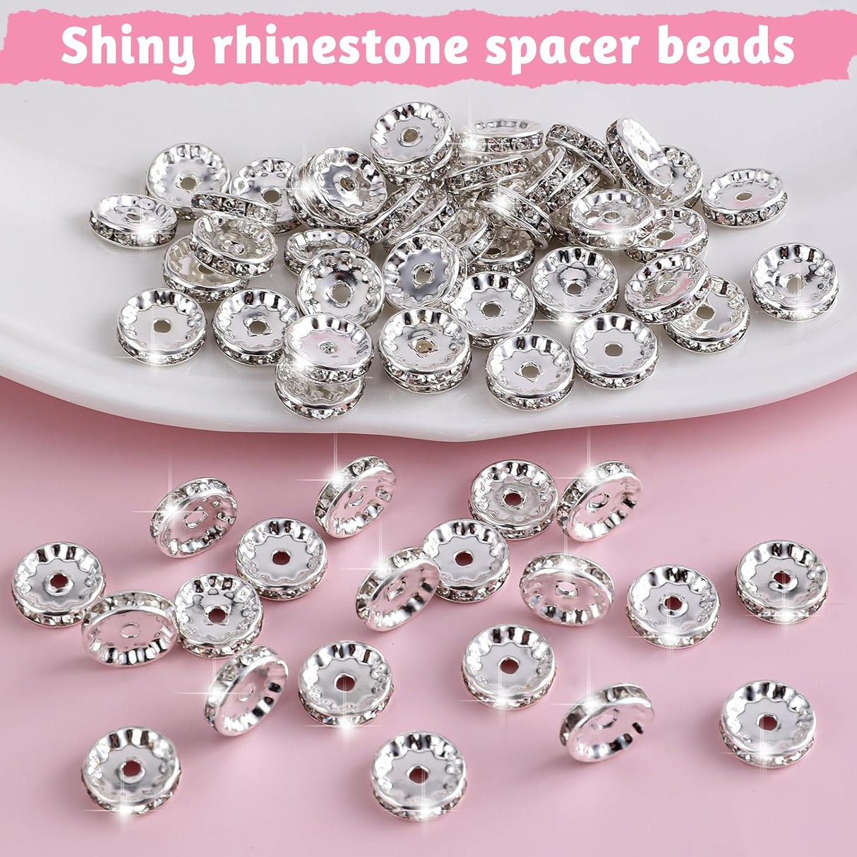 Rhinestone Beads for Pens Making, 100 Pcs 12mm Bulk Beadable Spacer Beads Rhinestone Bead Glitter Wave Diamond Crystal Bead for DIY Pens Bracelet Jewelry Making Craft Supplies(Style2)