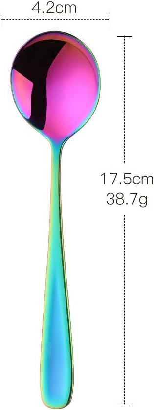7-Inch Soup Spoons, 6 Pieces Bouillon Spoon,18/10 Stainless Steel Finished Table Dinner Spoons Set of 6 (Rainbow)