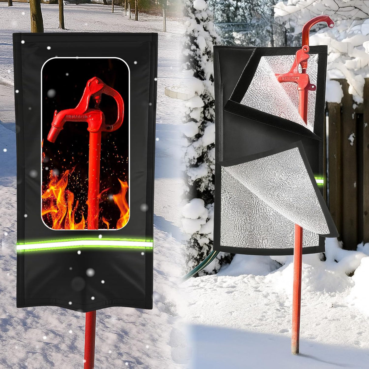 Insulated Outdoor Faucet Covers, 28”H x 15”W Reusable Easy On Cover Sock with Reflect Strip for Winter RV Park Yard Hydrant Freeze Protection Outside Water Spigot Sprinkler