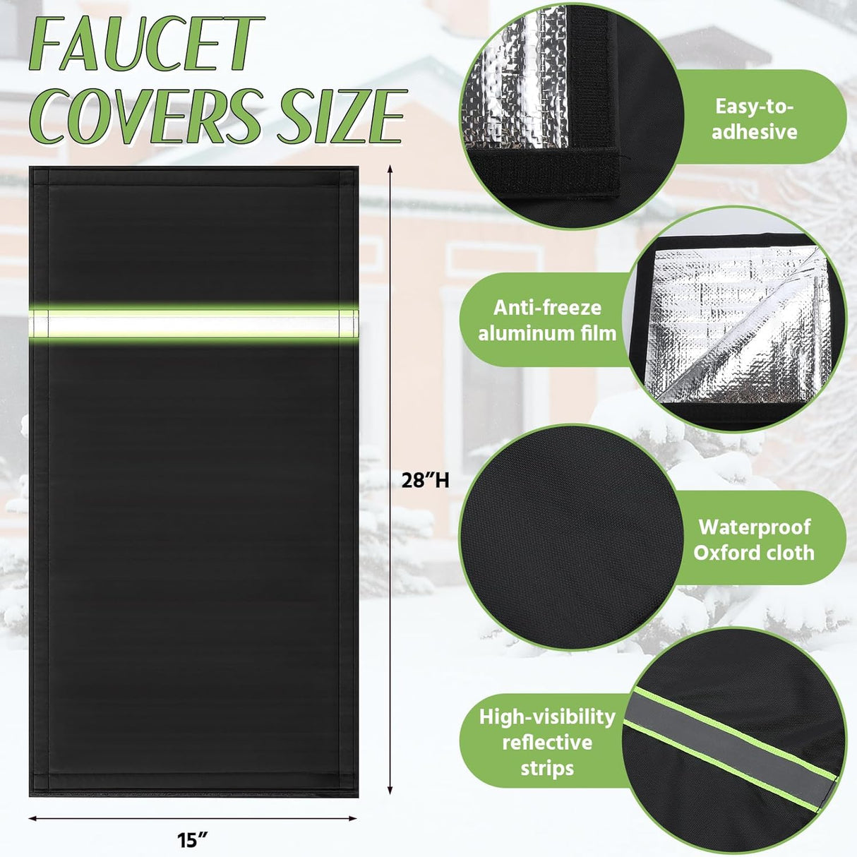 Insulated Outdoor Faucet Covers, 28”H x 15”W Reusable Easy On Cover Sock with Reflect Strip for Winter RV Park Yard Hydrant Freeze Protection Outside Water Spigot Sprinkler