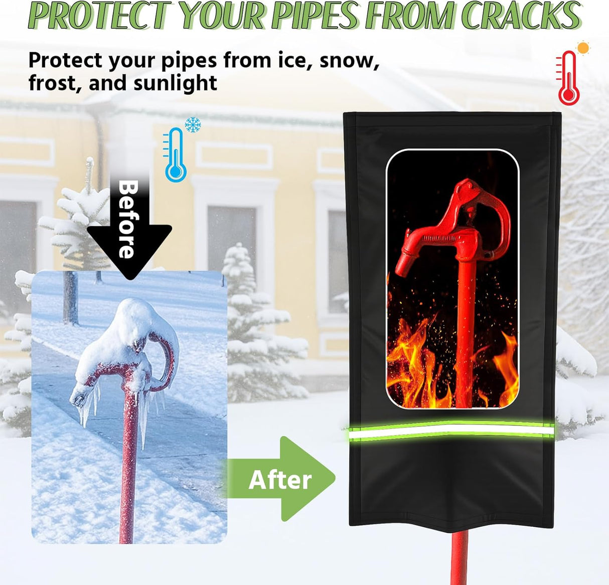 Insulated Outdoor Faucet Covers, 28”H x 15”W Reusable Easy On Cover Sock with Reflect Strip for Winter RV Park Yard Hydrant Freeze Protection Outside Water Spigot Sprinkler