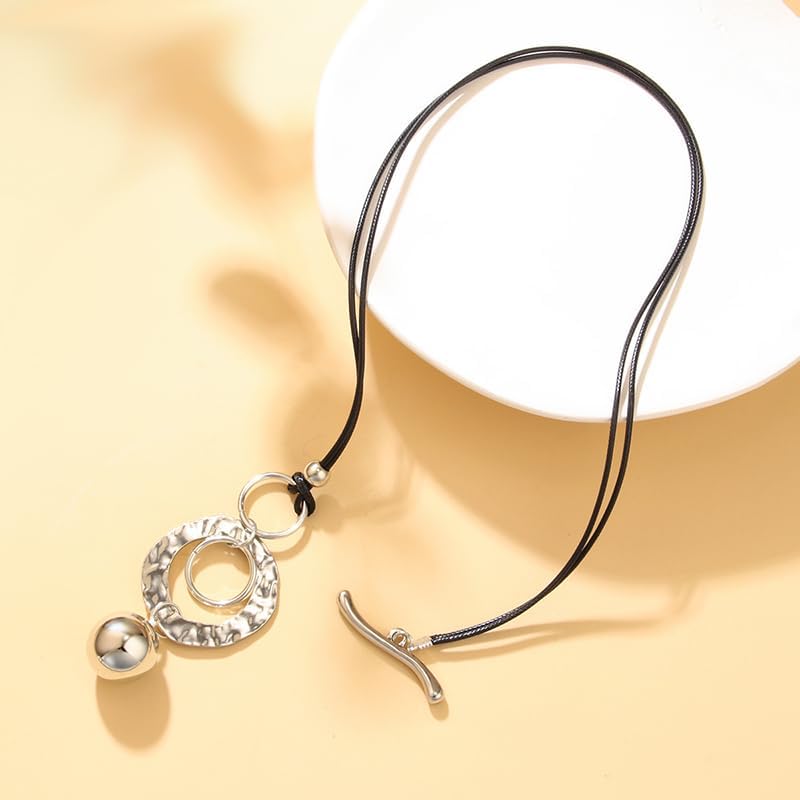 Silver Necklaces For Women, Double Layer Rope Chain Silvery Circular And Spherical Pendants Geometric Minimalist Style Jewelry Gift