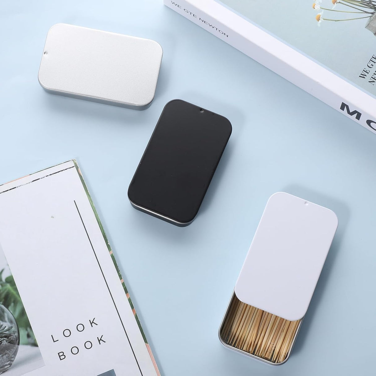 3 Pack Travel Floss Picks Case, Dental Floss Picks Travel Case Metal Storage Box for Flosser Pill Oral Care (Black, White, Silver)