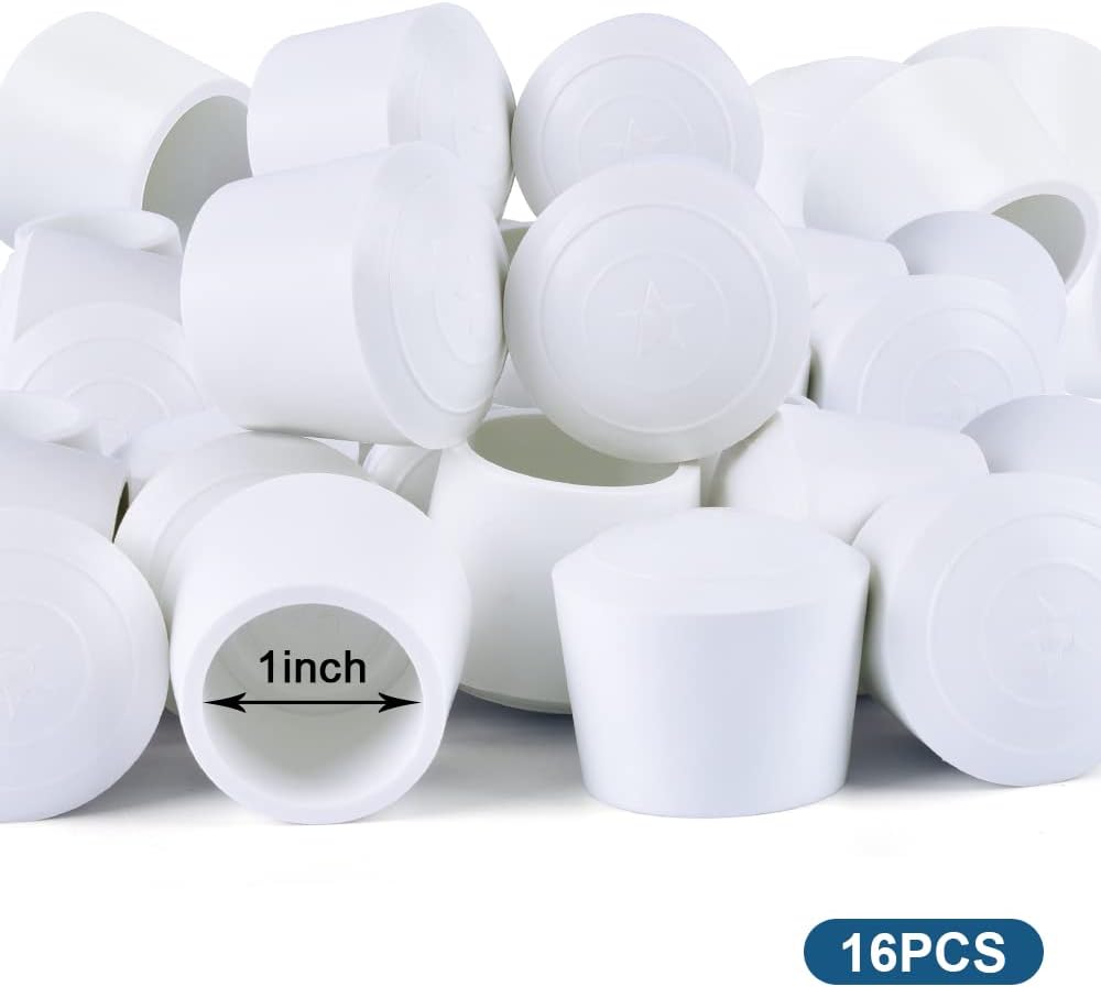 Chair Leg Tips Caps, 1 Inch Non Slip Rubber Bar Stool Caps 16 Pcs Furniture Feet Covers for Floor Protection, White inches