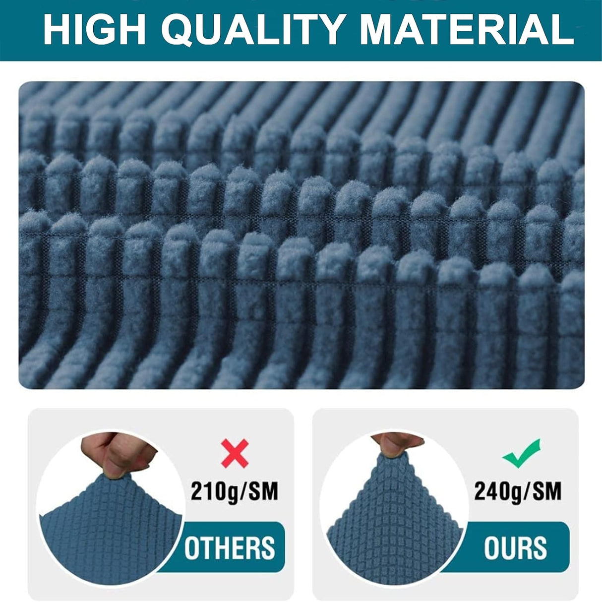 3 Piece T Cushion Sofa Slipcovers Thick Couch Cover Furniture Protector Stretch T Cushion Sofa Covers for 2 Cushion Couch with 2 Individual T Cushion Covers Washable (Blue, Loveseat X-Large)