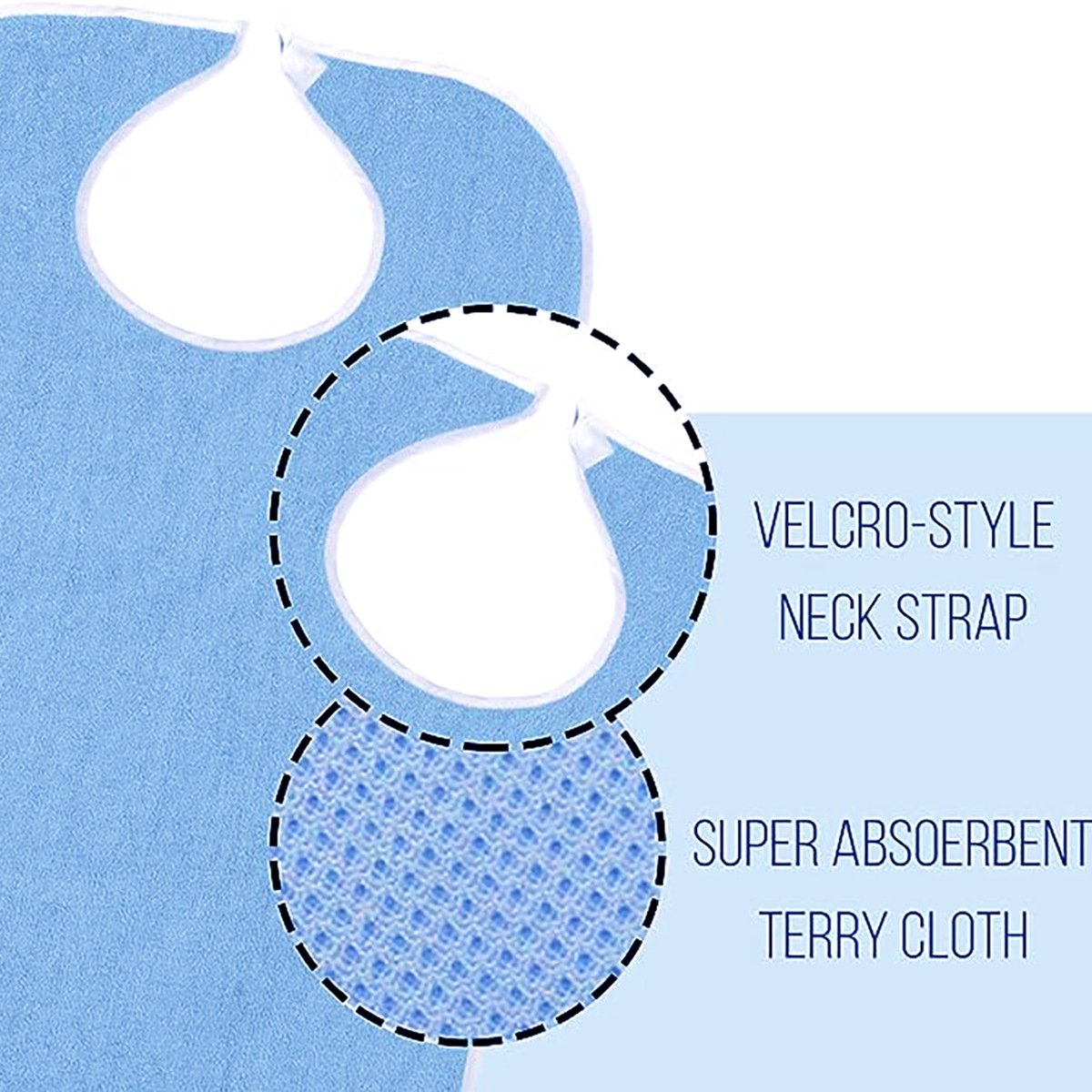 2-Pack - Stain-Resistant Feeding Bibs - Adjustable - Elderly Care Bibs - Light Blue