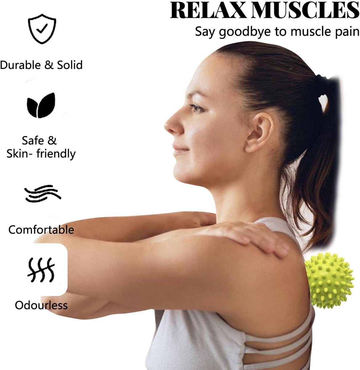 Massage Balls (Set of 2) - Trigger Point Balls - Massage Balls with Relief Points - Pointed Balls - Hedgehog Balls - Massage Balls - Trigger Point Exercise Balls - For Massaging Hand, Leg, Shoulder, Hip and Foot Muscles (Green/Purple 7.5 cm)