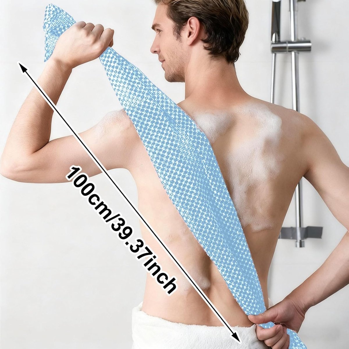 Back Scrubber Set | 2-Piece Exfoliating Shower Towel | Extra Long Exfoliating Washcloth for Men and Women - Scrub Cloth for Body Cleansing and Massage (Blue)