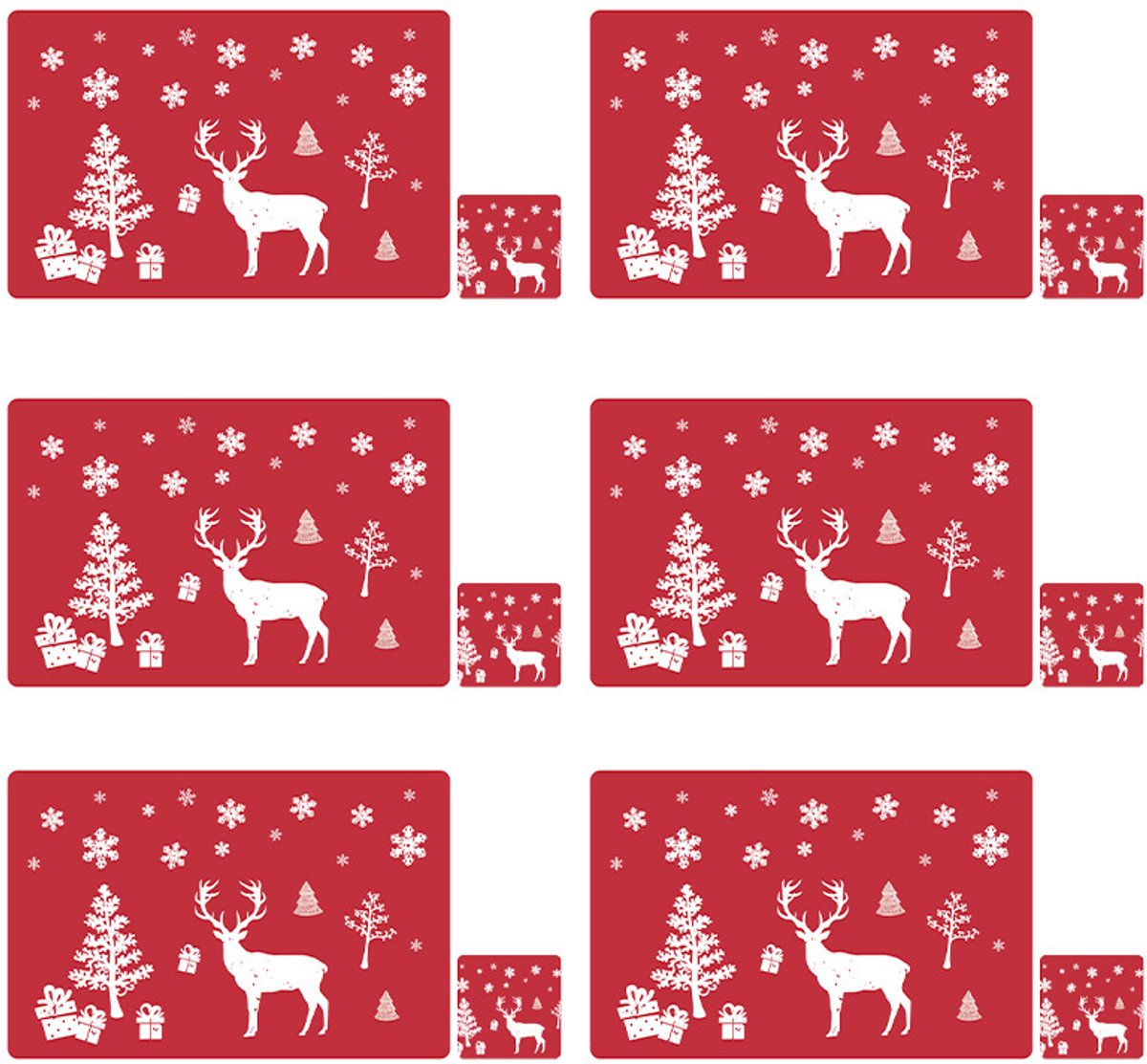 Placemats - Set of 12 - Christmas placemats - including coasters, Christmas placemats - heat-resistant and waterproof - suitable for Christmas parties and table decorations (Red)