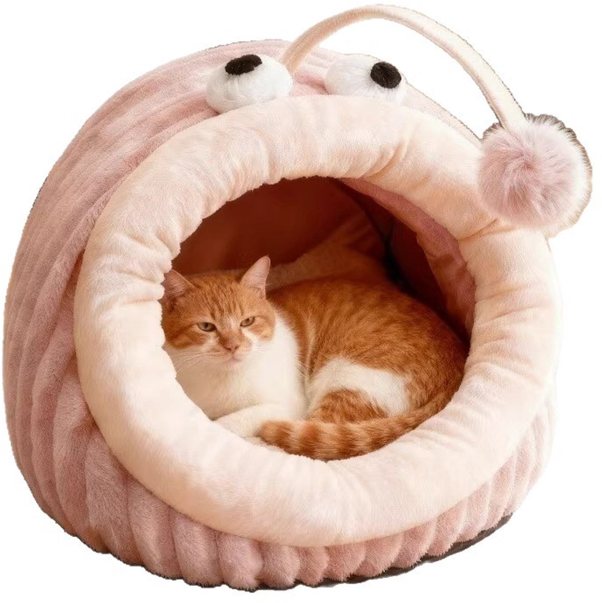 Cat Bed - Cave Cat Basket - Calming and Anxiety Relieving - Lantern Fish Shape - Pink(S:45*33*26cm)