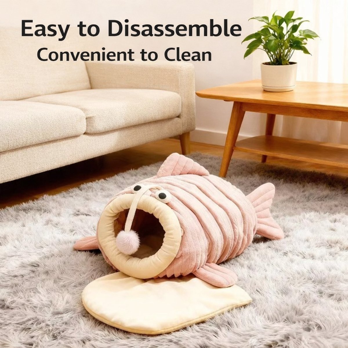 Cat Bed - Cave Cat Basket - Calming and Anxiety Relieving - Lantern Fish Shape - Pink(S:45*33*26cm)
