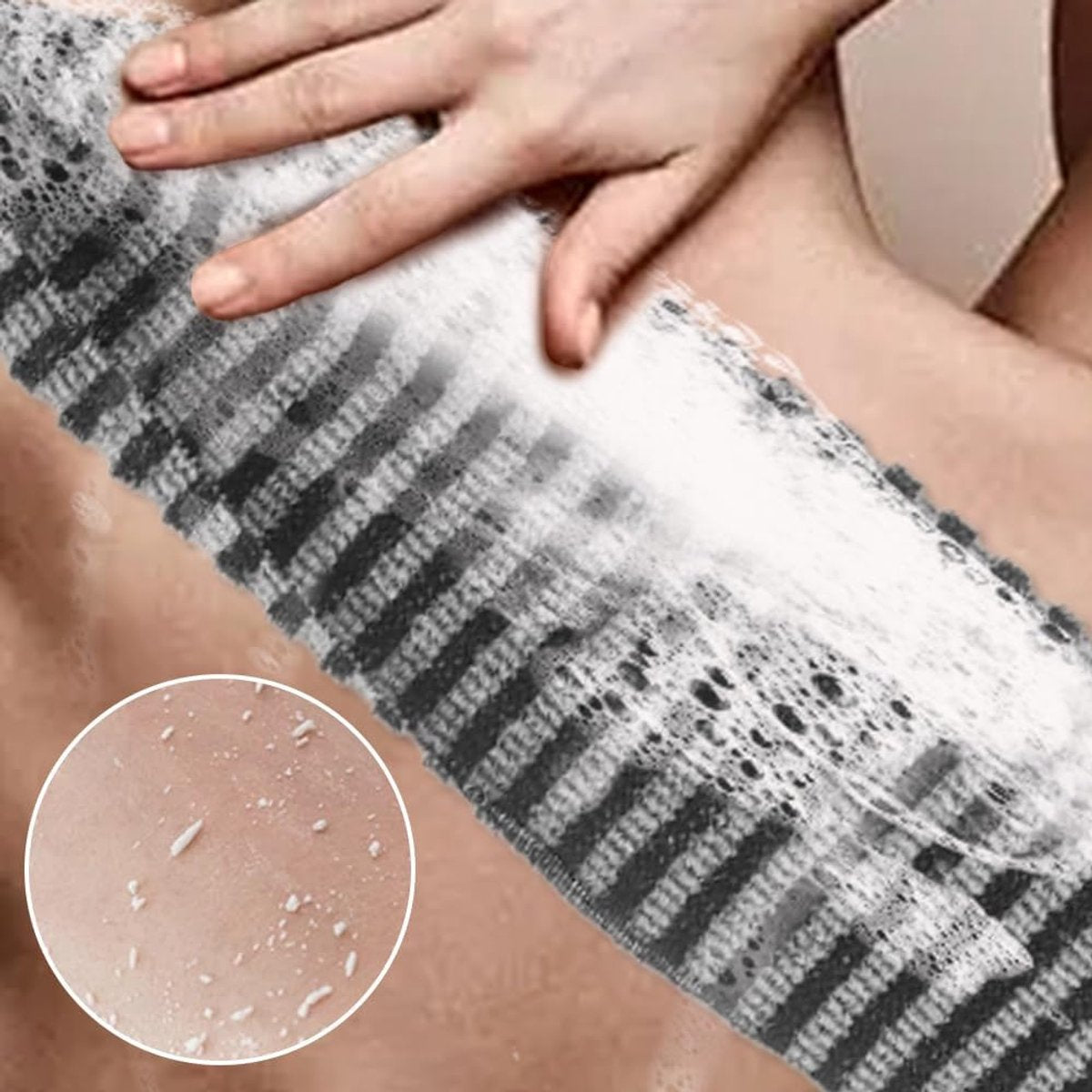 Back Scrubber Set | 2-Piece Exfoliating Shower Towel | Extra Long Exfoliating Washcloth for Men and Women - Scrub Cloth for Body Cleansing and Massage (Black-A)