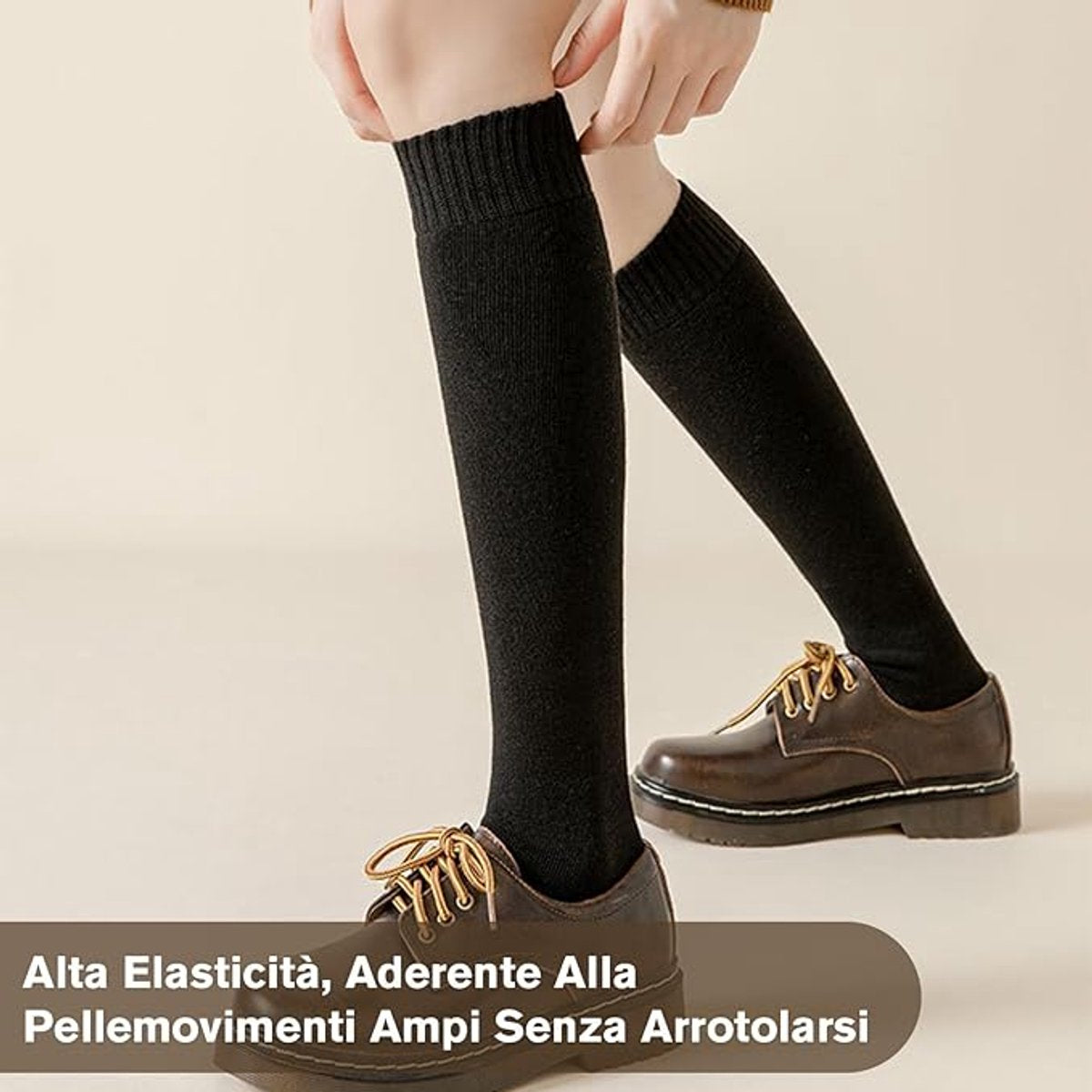 4 pairs of knee socks for women - winter socks - thermal socks for women - knitted socks - winter socks and boots - black/dark gray/coffee/oatmeal - sizes 35-40
