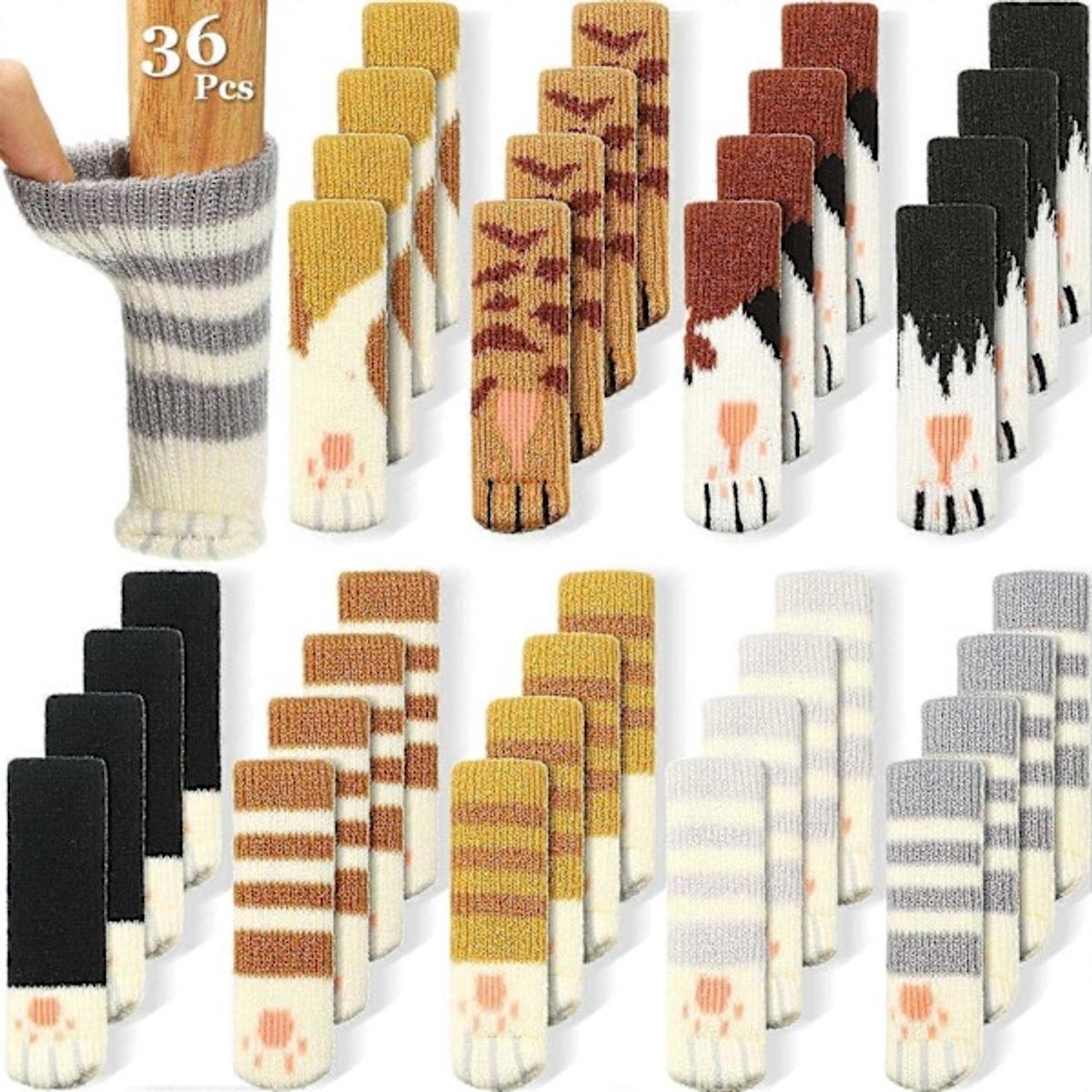 Furniture Socks - 36 pieces (9 sets) - Cat chair socks - Cat paw chair leg socks - Cat furniture socks - Knitted furniture socks