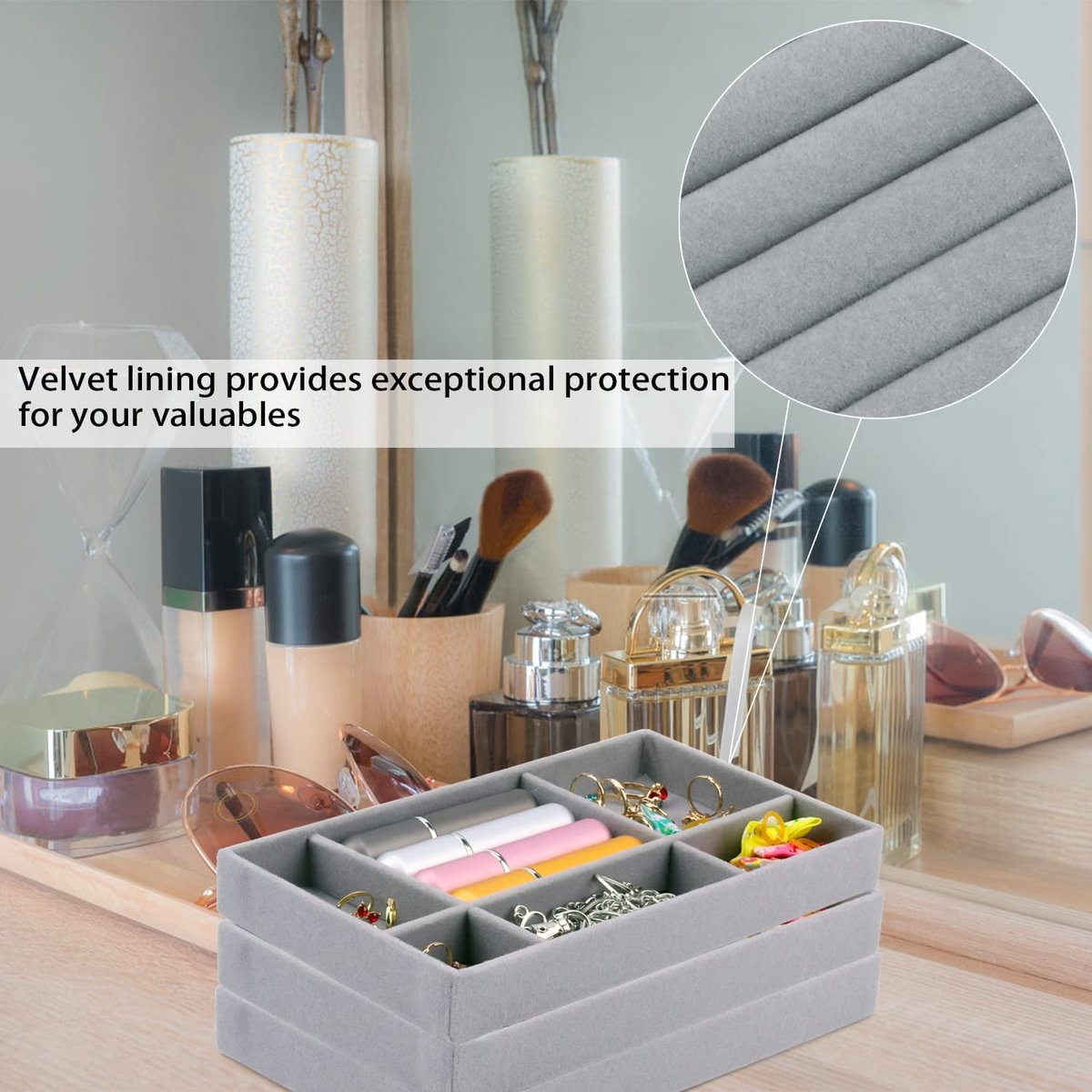 Jewelry Drawer Organizer - 4-Pack Stackable Jewelry Drawers - Jewelry Storage Organizer, Earrings, Necklace, Bracelet, Ring Holder