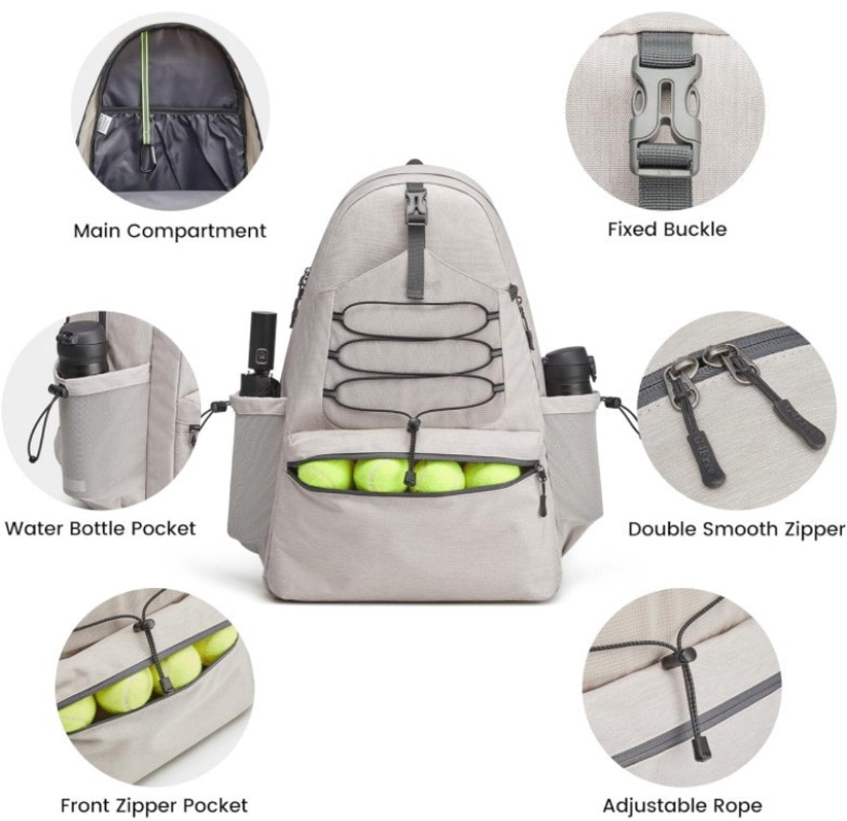 Backpack - Tennis Bag - Sports Bag - Waterproof Racket Bag - Suitable for multiple rackets with shoe compartment - Beige