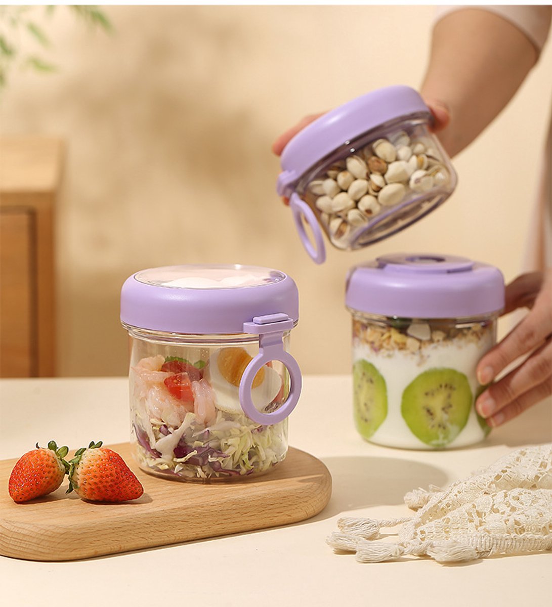 Yogurt Cup to Go - 880 mL - Muesli Cup - Oats Pots - Soup Cup - Lunch Cup - Lunch Pot - Leak-Proof - Insulated - with Spoon - Dishwasher Safe - White