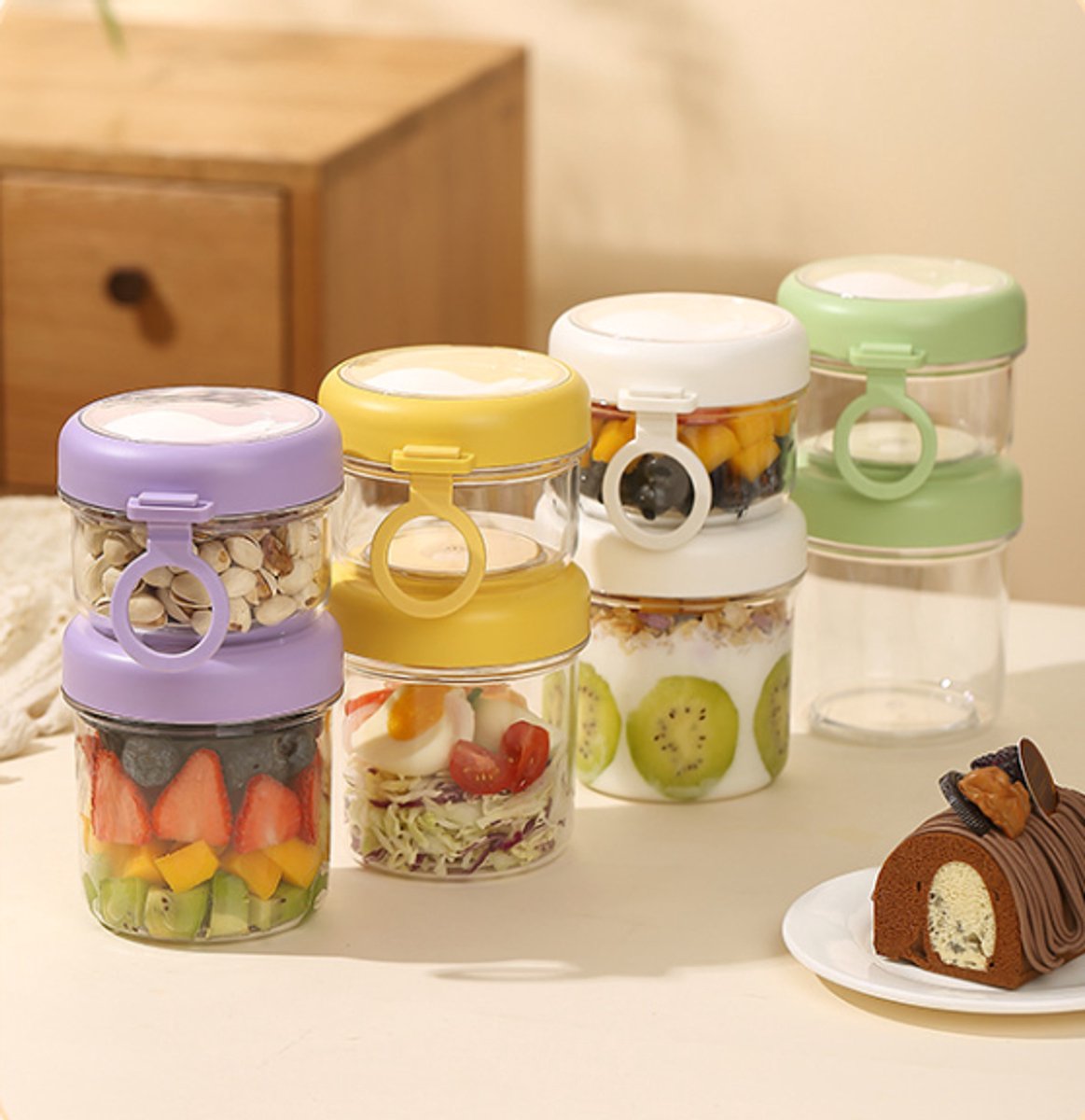 Yogurt Cup to Go - 880 mL - Muesli Cup - Oats Pots - Soup Cup - Lunch Cup - Lunch Pot - Leak-Proof - Insulated - with Spoon - Dishwasher Safe - White